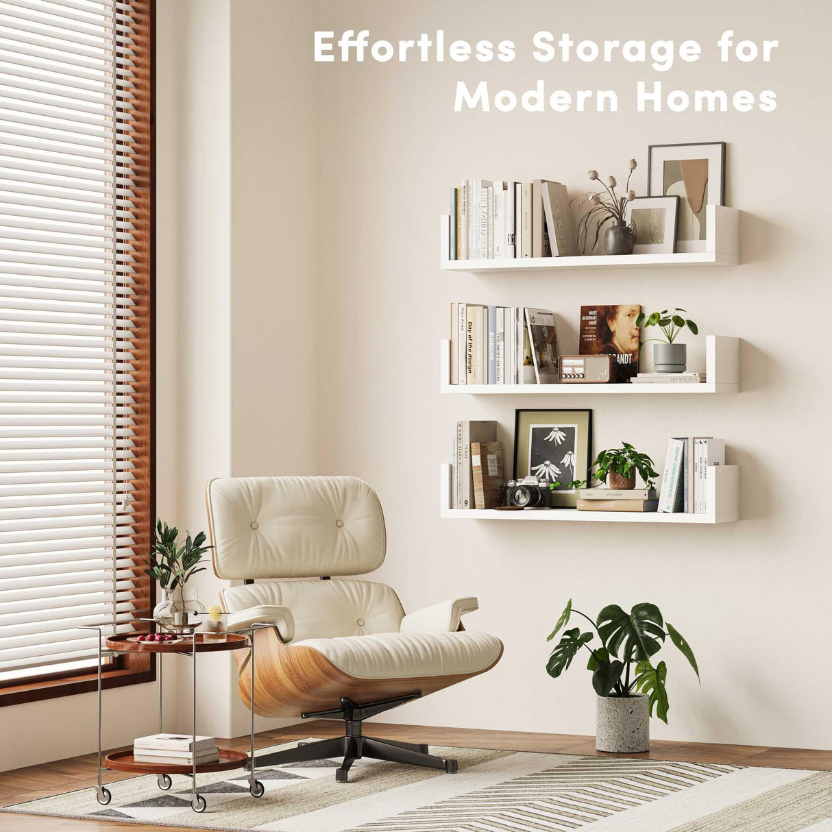 VMROF Wall Bookshelf, Set of 3, U Shaped Floating Bookshelf, Hanging Bookshelves for Wall, Wall Mounted Shelves for Living Room Bedroom Office (White, 17 Inches, 3) VMROF