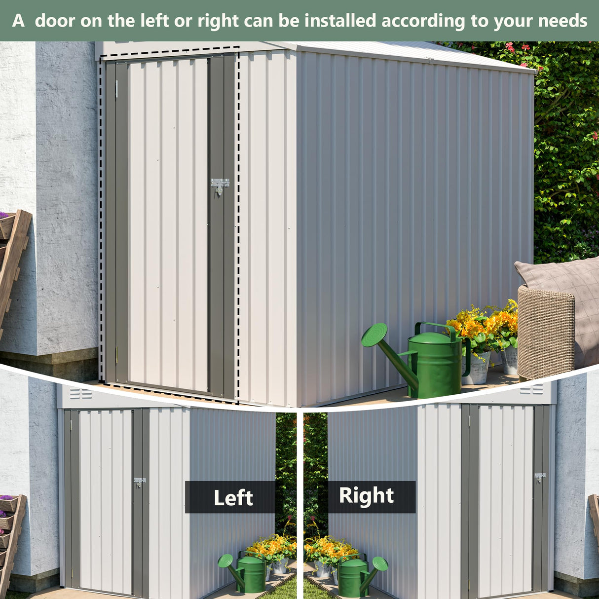 4 × 7 FT Lean to Storage Shed, Outdoor Metal Wall Side Bike Mower Sheds & Outdoor Storage Cabinet, Lockable Tool Organization Shed for Garden Patio Hohuqeri