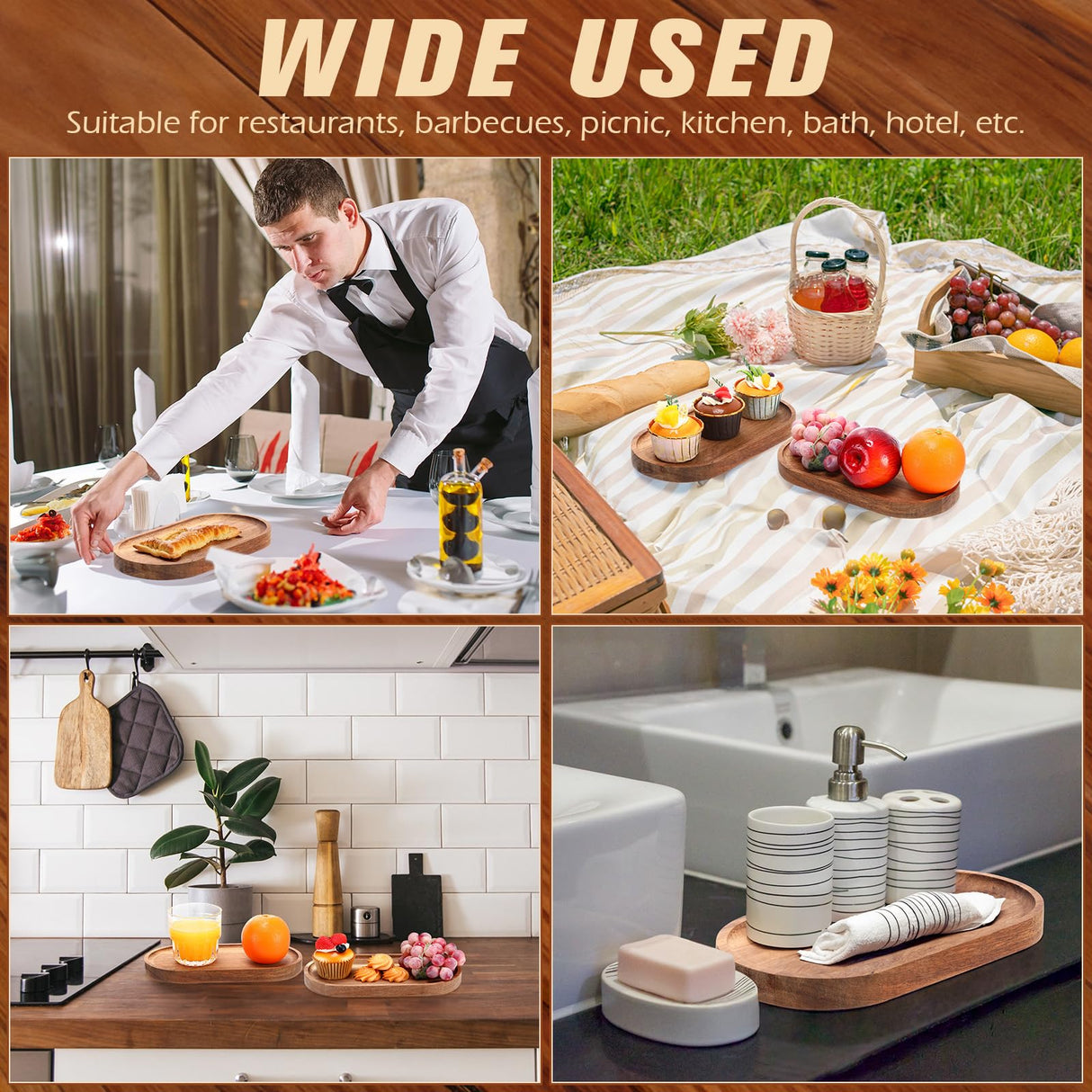 Geetery 12 Pcs Acacia Wooden Serving Trays 10 Inch Oval Wood Platter Wooden Serving Platter Oval Charcuterie Plates Board Wood Cheese Plate Fruit Wood Tray Acacia Cheese Board for Dessert Appetizer Geetery