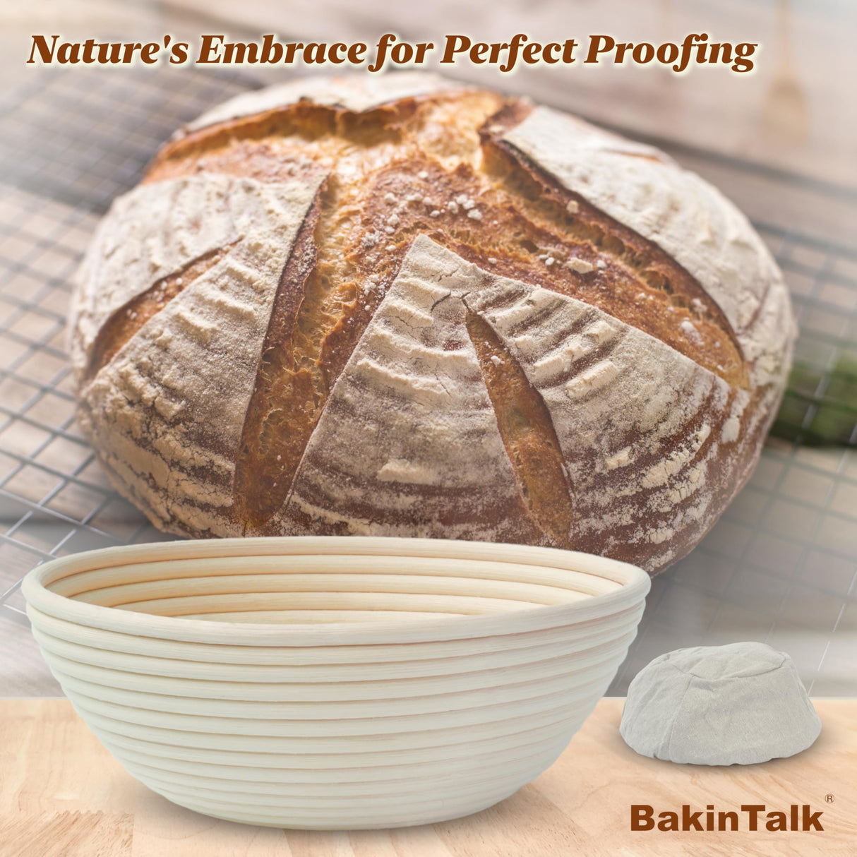 BakinTalk Banneton Bread Proofing Basket Set of 2, 9" Round Sourdough Banneton Baskets with Linen Liners, Premium Handmade Natural Indonesian Rattan, Bread Bowls for Rising and Baking BakinTalk