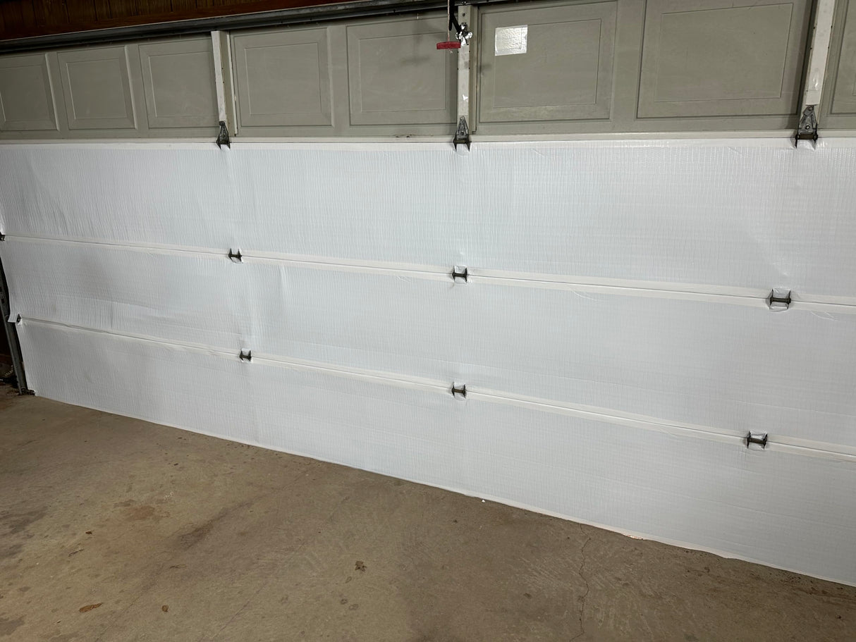 BlueTex Insulationㅤ Insulation White Reflective Foam Core Tearproof 2 Car Garage Door Insulation Kit 18FT (Wide) x 7FT (HIGH) to Cool Your Garage. Complete DIY Installation Kit BlueTex Insulation