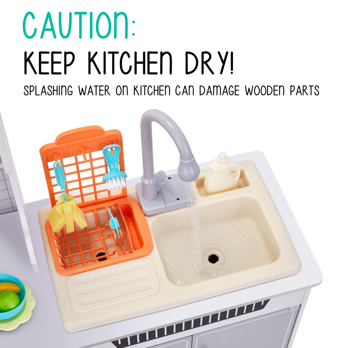 Lil’ Jumbl Kids Wooden Kitchen Set, Pretend Working Sink with Real Running Water, Includes Range Hood, Microwave & Stove Top That Make Realistic Sound & Light, Full Accessory Set Included Lil' Jumbl