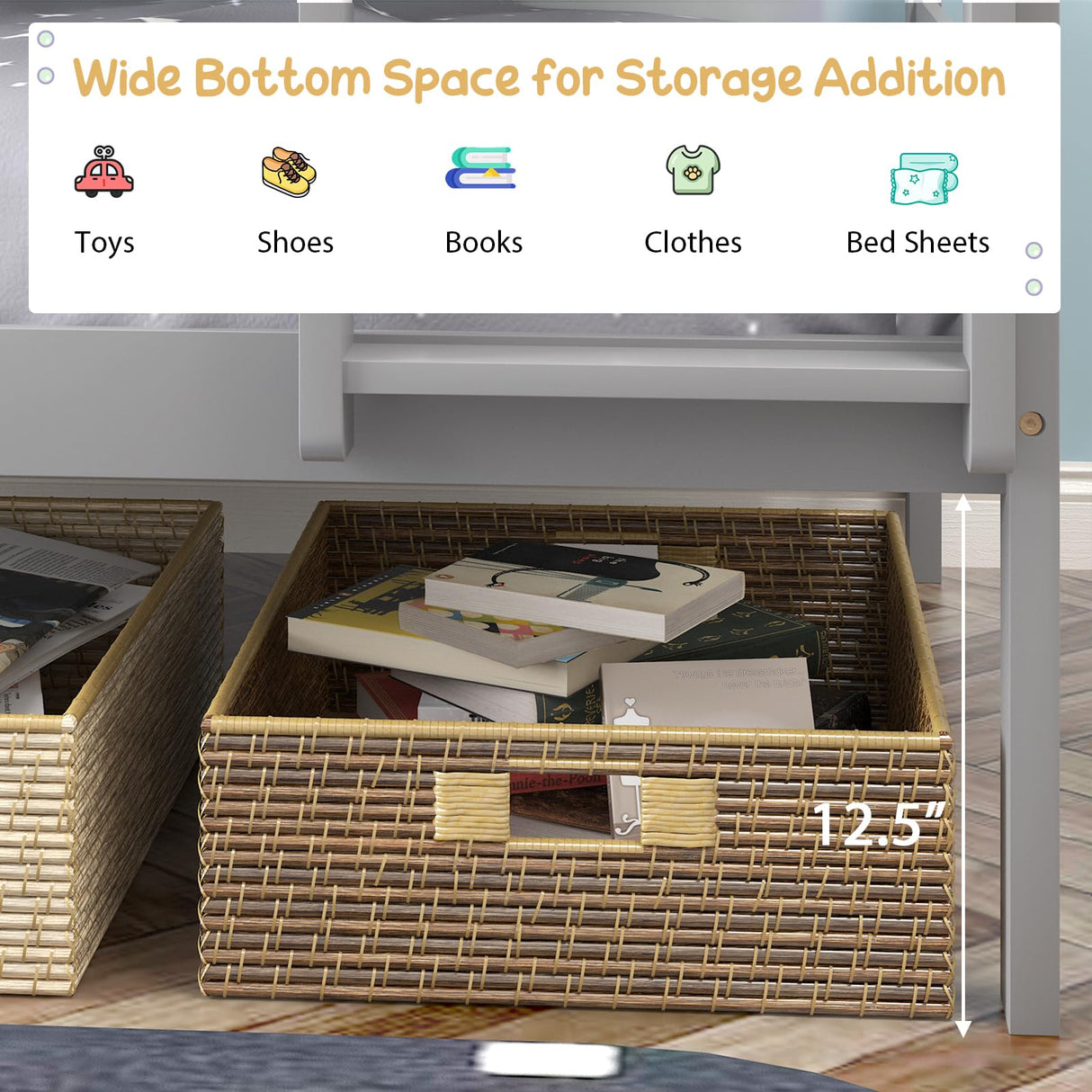 Giantex Twin Over Twin Solid Wood Bunk Bed with Safety Guard Rails and Ladder in Grey Giantex