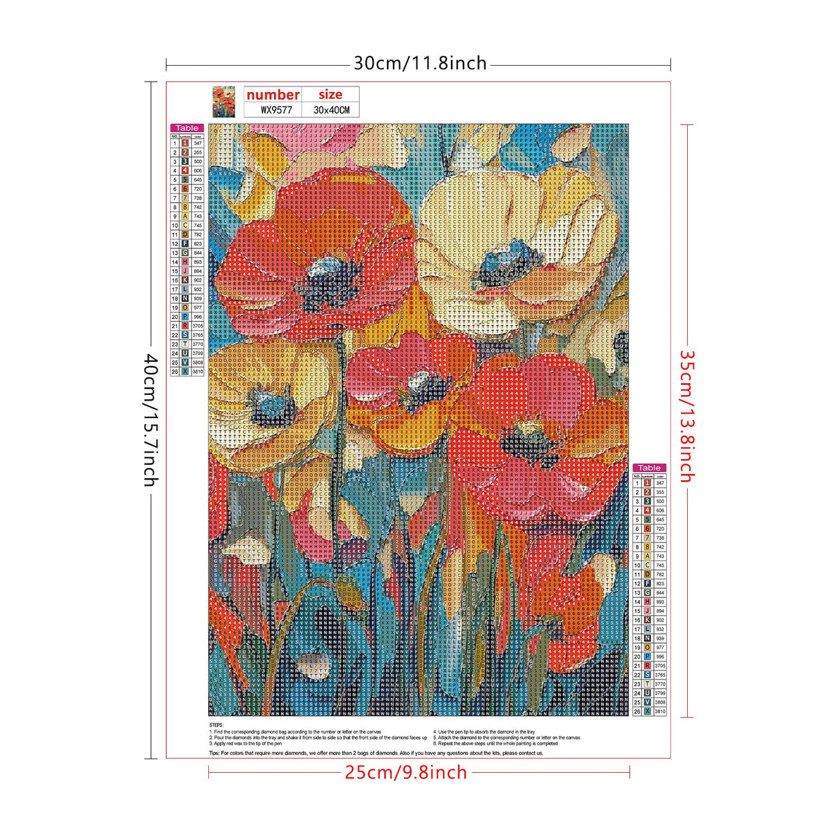 Lxmsja Abstract Poppies Diamond Art Kits for Adults, Flower Scenery DIY Full Drill Diamond Painting Kits for Beginners, 5D Gem Art Crafts for Adults, Home Wall Decor 12x16 inch Lxmsja