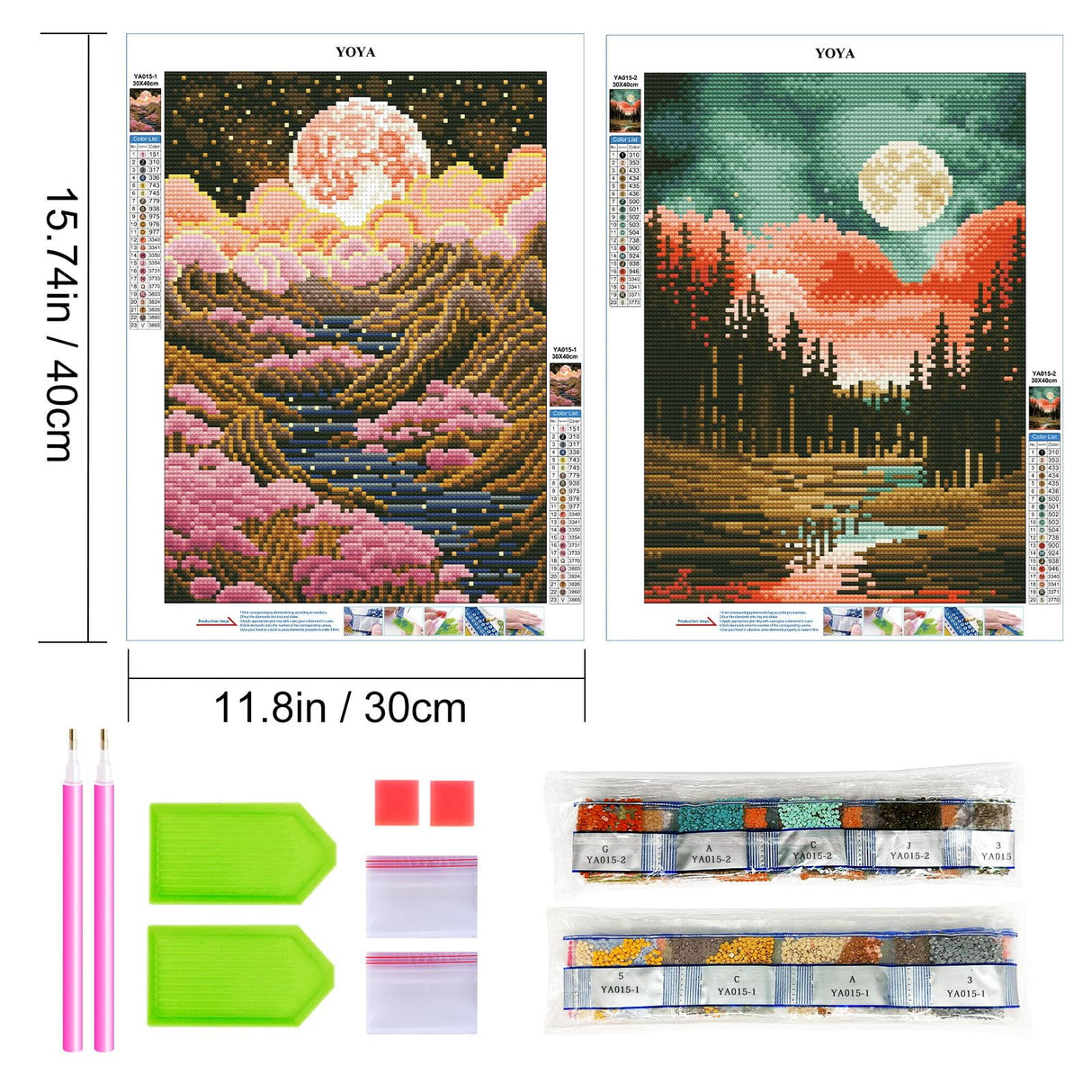 YOYA 2 Pack 5D Diamond Art Painting Kits, Diamond Painting Mountain Kits, Landscape Moon Diamond Art Kits for Adults, Abstract Scenery Paint with Diamonds Gem Art for Home Wall Decor 12 x 16 Inch YOYA