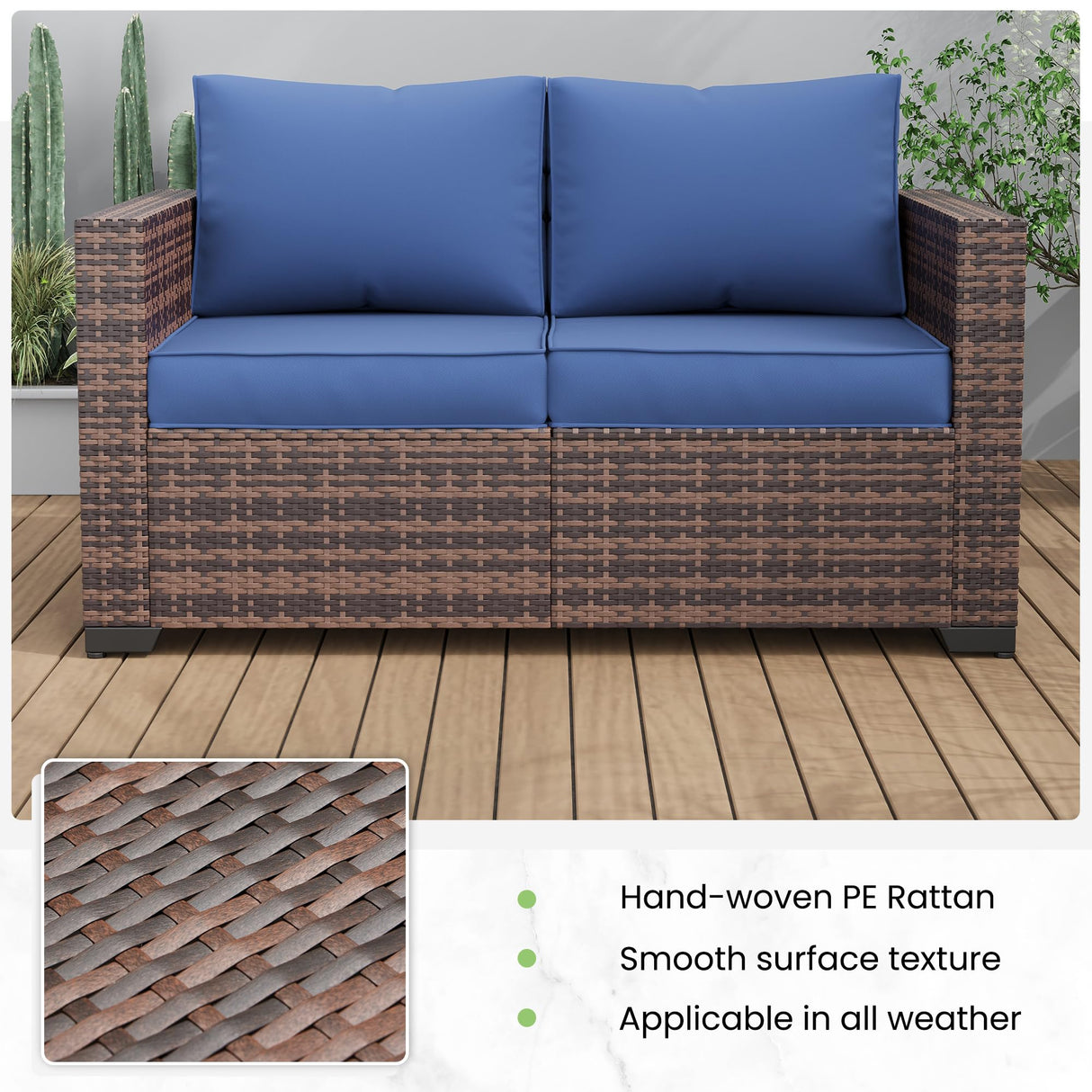 Amopatio Outdoor loveseat Furniture 2-Seat Wicker Patio Love seat, Small Patio loveseat with Water-Resistant Cover & Non-Slip Cushions, Premium Patio Set, Blue Amopatio