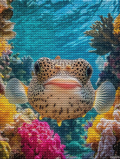 YEEIFFD Puffer Fish Coral Fish Personalized Diamond Painting Kits for Adults Round Full Drill Art Crafts Kits for Home Wall Decor 12x16 Inch