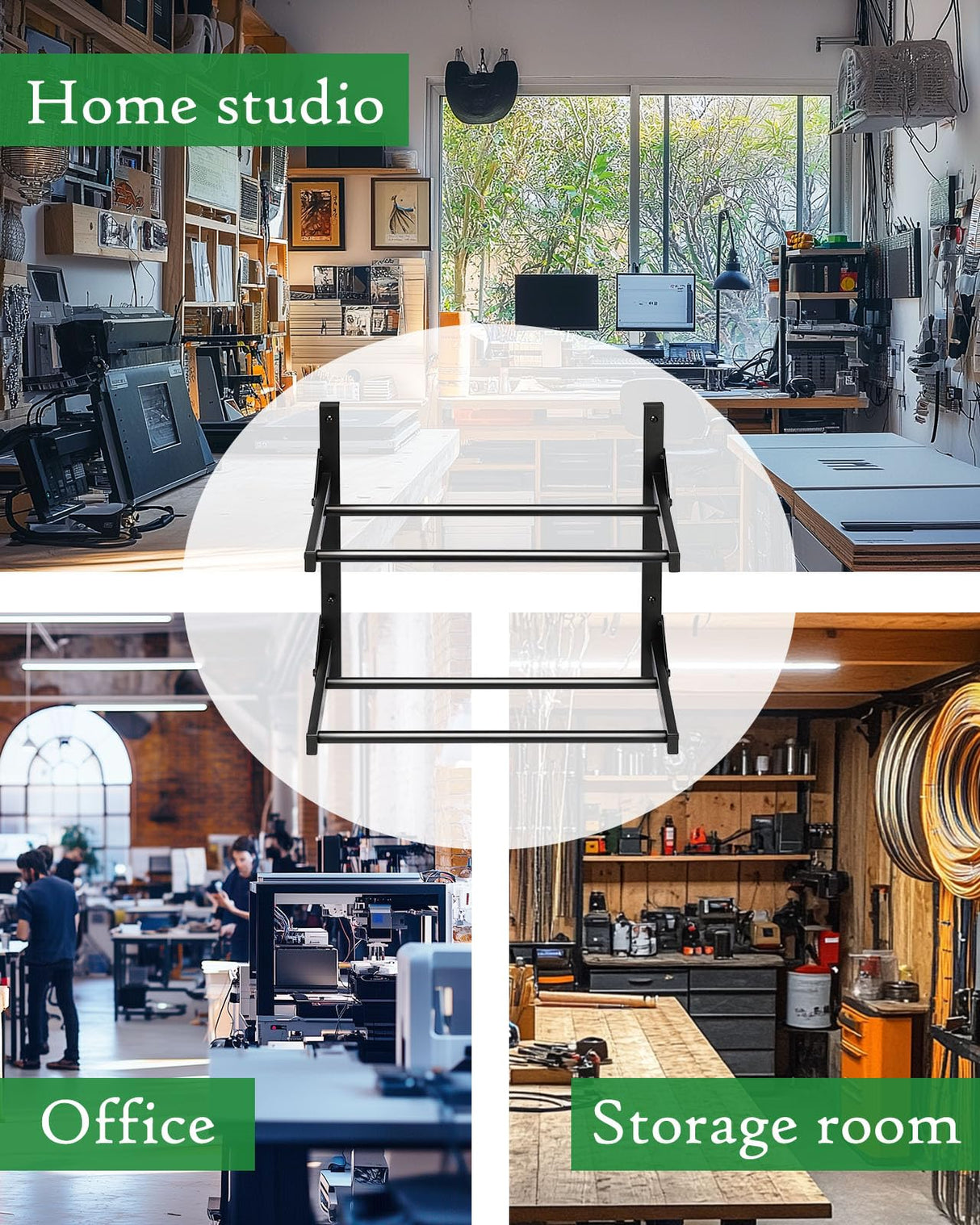 AHOWPD Wall Mount Filament Storage Rack- Wall Mount 3D Printer Filament Storage Rack 2 Tier Filament Spool Holders Racks, Heavy Duty Metal Shelf for PLA/ABS/TPU, Filaments Organzied (Black) AHOWPD