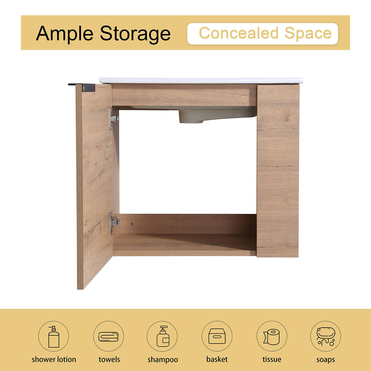 Malwee 22" Floating Bathroom Vanity with Sink, 22 Inch Single Sink Wall Mounted Bathroom Vanity, with 1 Door and White Ceramic Basin Sink Top (002-22) Malwee