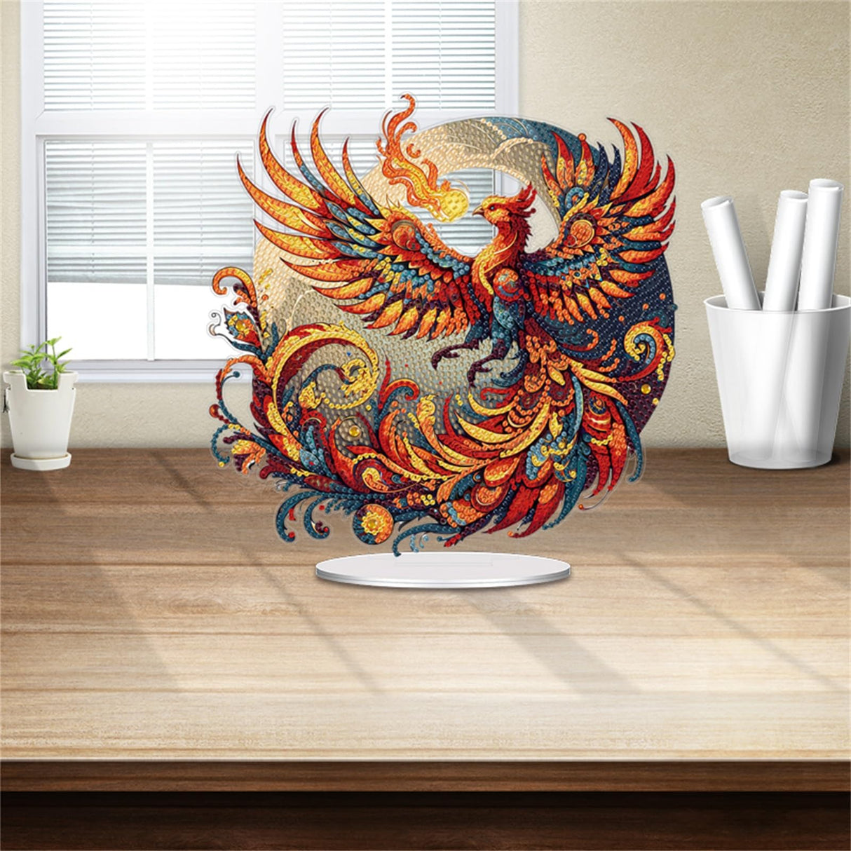 5D Diamond Art Ornaments Kits, DIY 5D Diamond Art Painting Pet Desktop Ornament, Special Shaped Crystal Animal Diamond Art Painting Tabletop Home Office Decor-02-Phoenix Generic