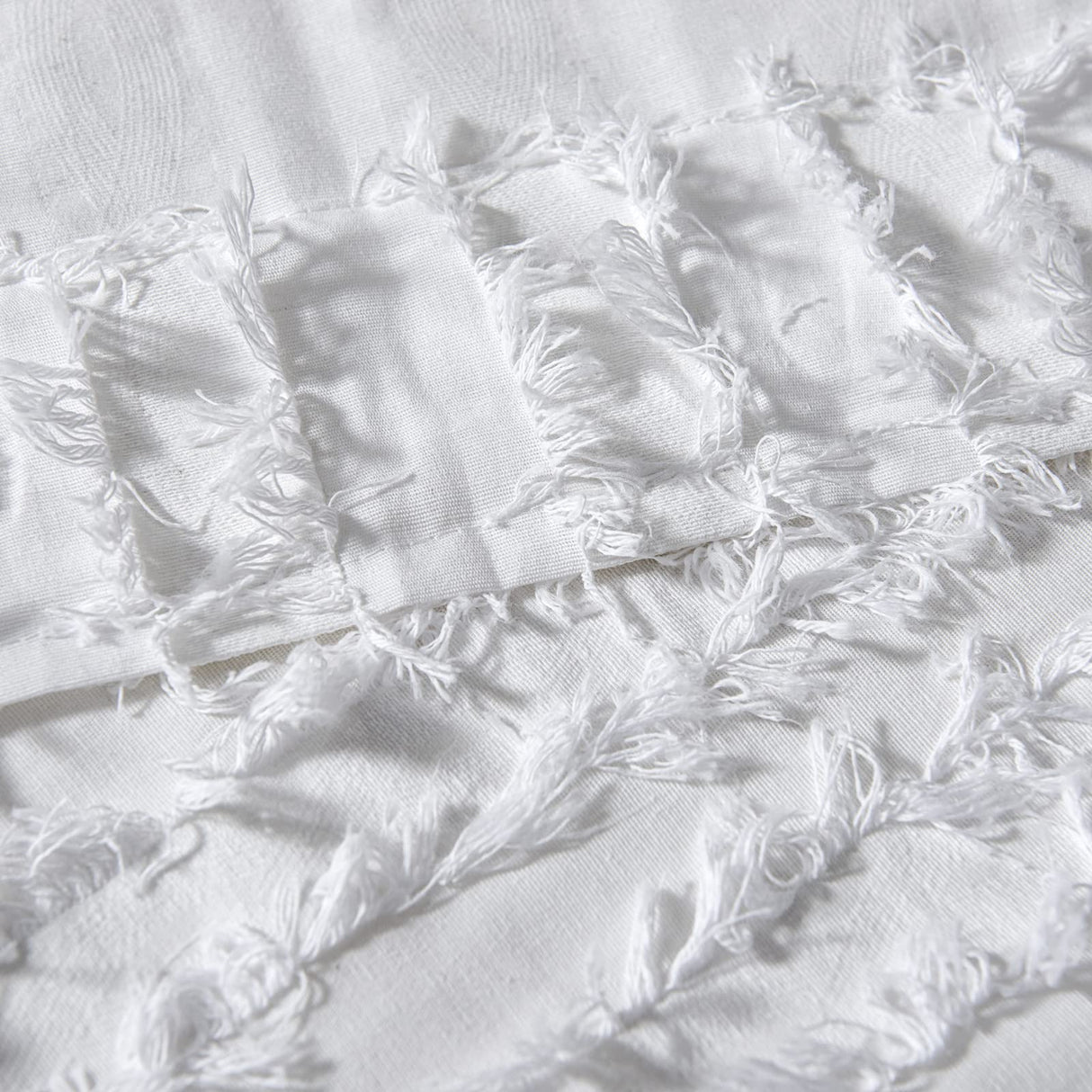 RoomTalks Boho Farmhouse White Curtain Valances Window Treatment for Bedroom Living Room Bathroom, Rod Pocket Shabby Chic Stripe Tassel Cotton Linen Decorative Kitchen Valances Curtain Topper, 18’’L RoomTalks