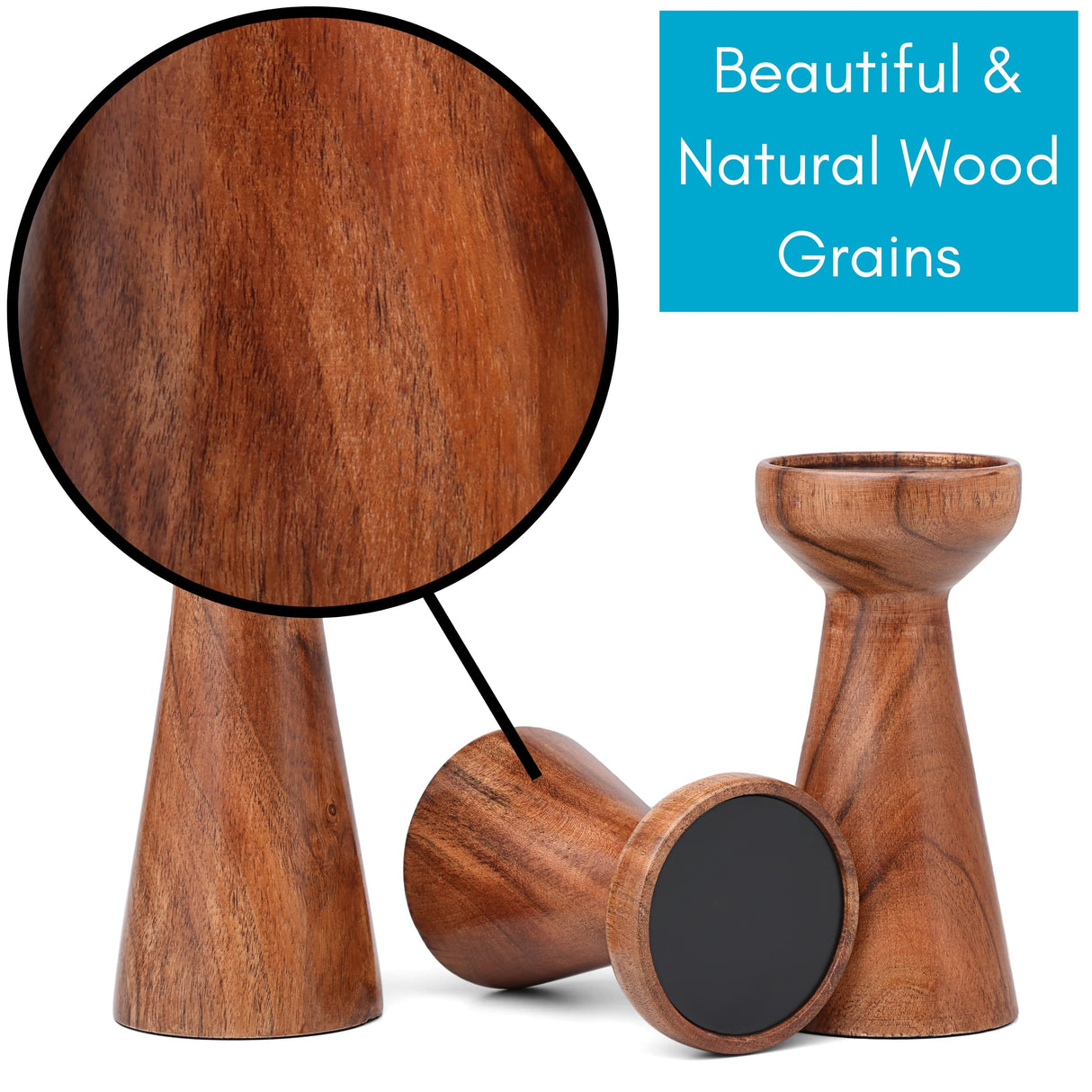 BIRDROCK HOME 3pc Flare Candleholders - Farmhouse Wooden Pillar Stand Set - Large Decorative Wood Candlestick - Table Centerpiece & Mantle Decor - Tall Tiered Candle Holders for Decorations - Natural BIRDROCK HOME