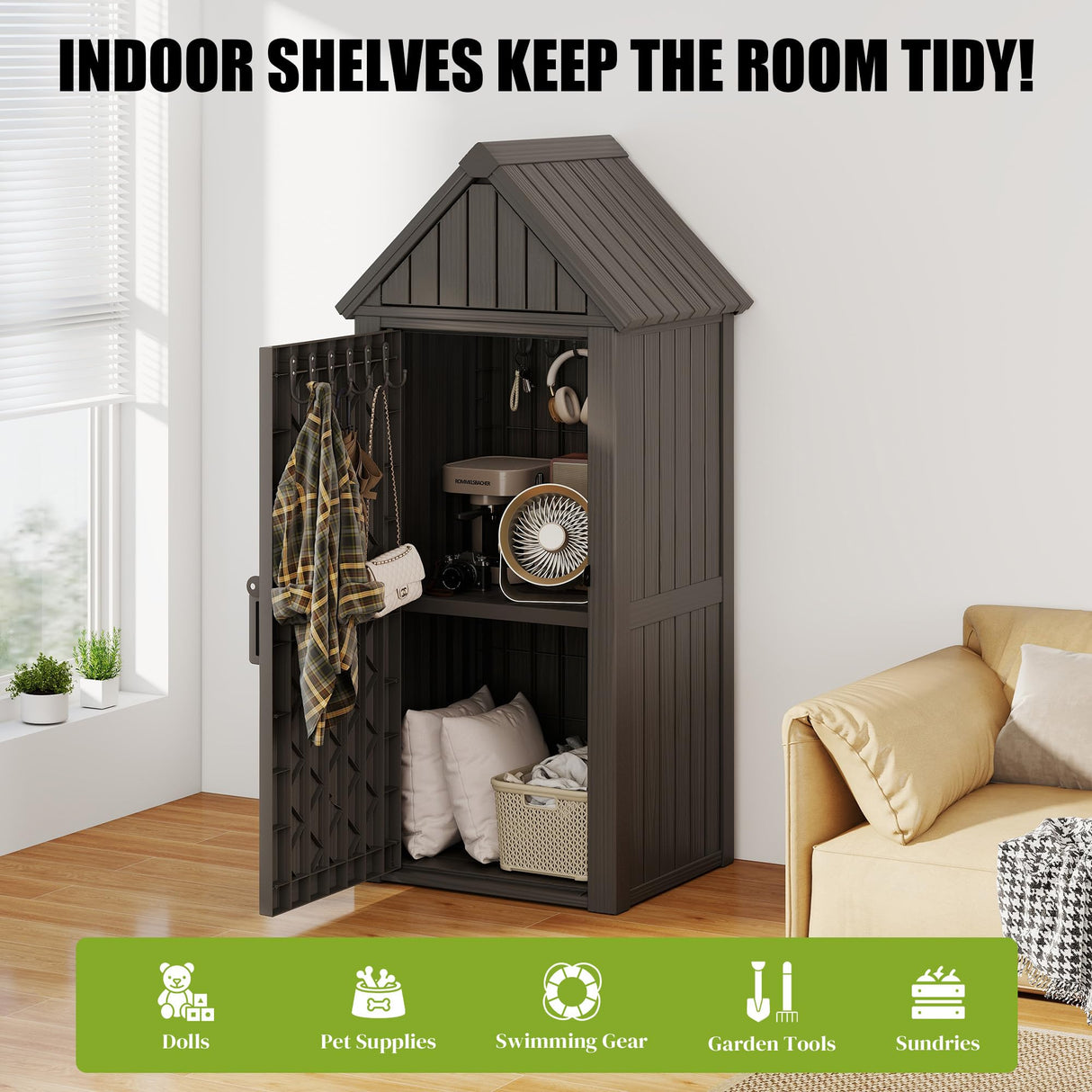 Ultimate Outdoor Storage Cabinet - Durable Resin Construction with Reinforced Floor, Adjustable Shelves & Lock for Security (Grey) Fancyango