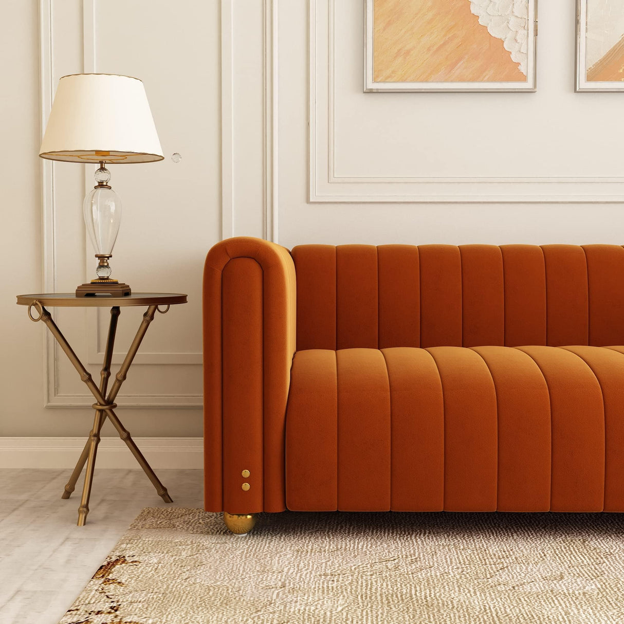 STORFENBOR 81" Orange Velvet Sofa Mid Century Modern Couch for 3 Person Chesterfield Tufted Velvet Couches for Living Room Apartment Bedroom Office STORFENBOR