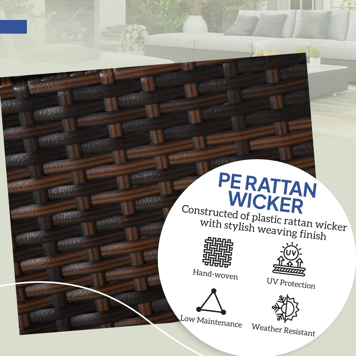 Outsunny 2 Pieces Outdoor Patio Ottomans, All Weather Wicker Outdoor Footstools with Removable Cushions, 3-in-1 PE Rattan Ottoman Seat, Footrest and Side Table for Backyard, Poolside, Dark Blue Outsunny