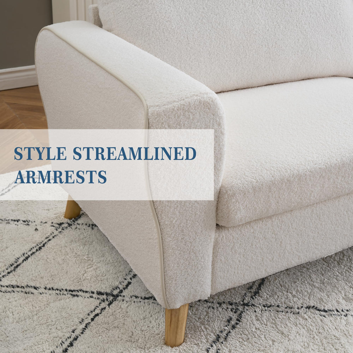 GarveeHome 84" Sofa Couch, Large Loveseat Sofa with Streamlined Armrests & Wood Feet, Modern Boucle Sofa for Living Room, White GarveeHome