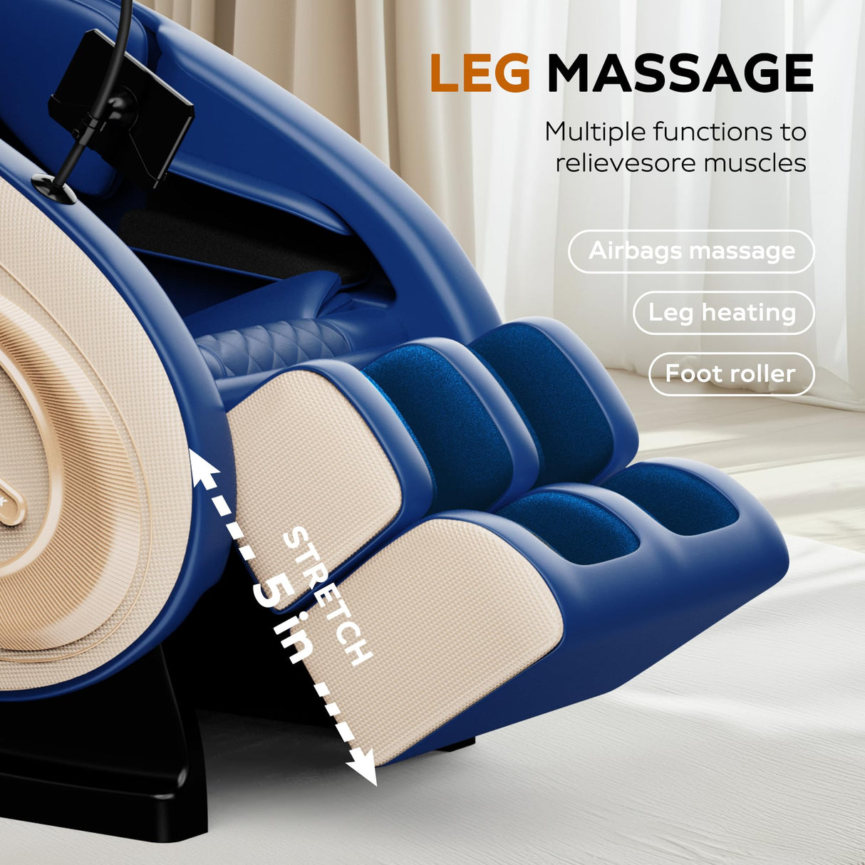 BILITOK Massage Chair with Zero Gravity, Full Body Massage Chair Recliner with Airbags, Heating, Bluetooth Speaker, Foot Roller, Touch Screen, Blue BILITOK