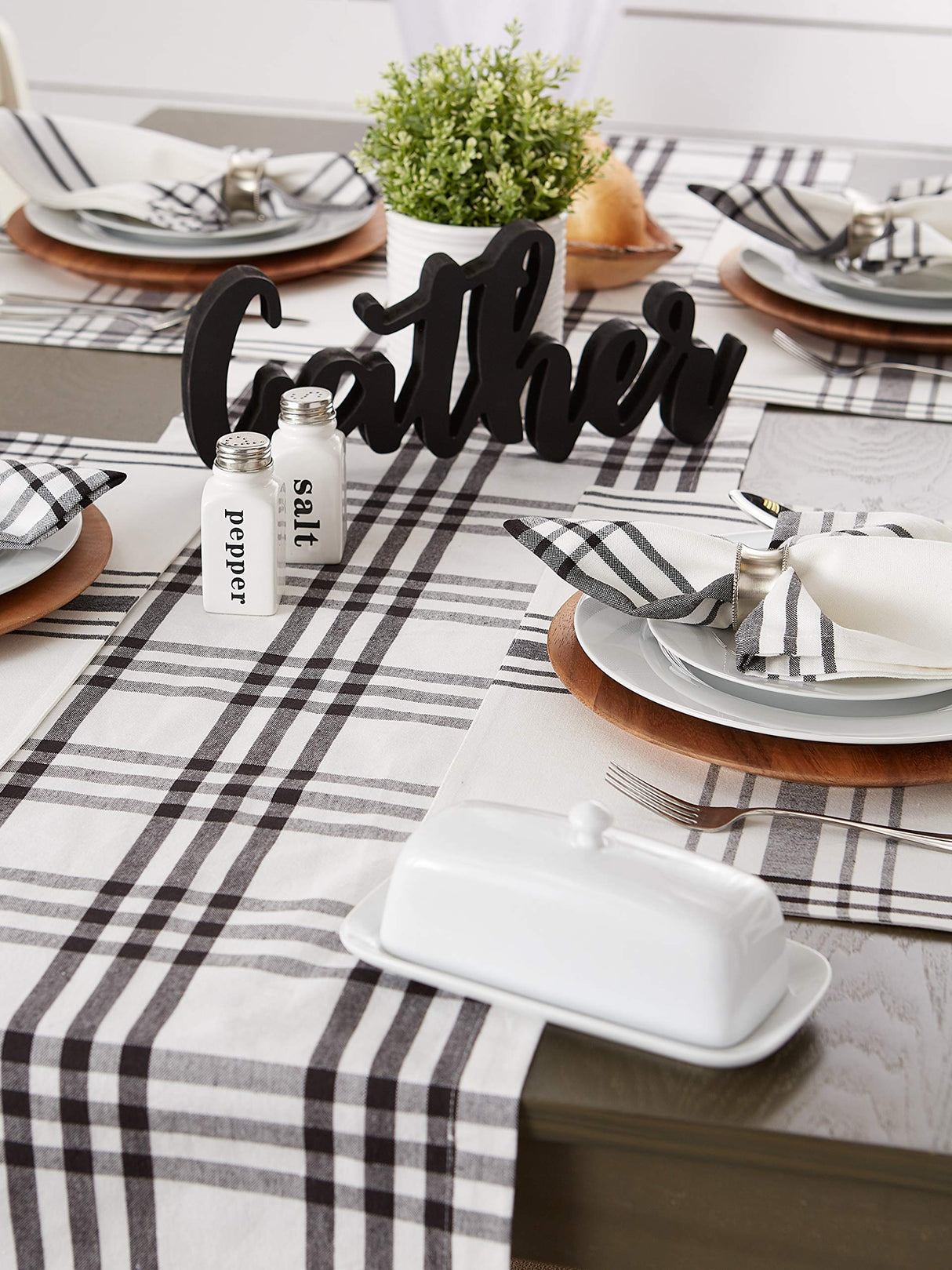 DII Home Sweet Farmhouse Plaid Tabletop Collection, Table Runner, 14x72, Black DII