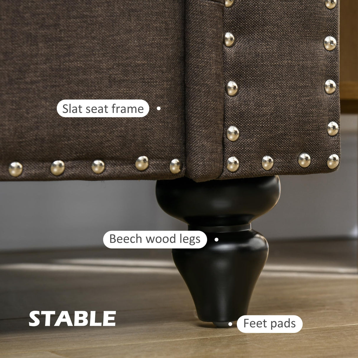 HOMCOM 61" Loveseat Sofa, Mid Century Modern 2 Seater Small Couch with Nailhead Trim, Rolled Arm, Fabric Upholstered Love Seat for Living Room and Bedroom, Dark Brown HOMCOM