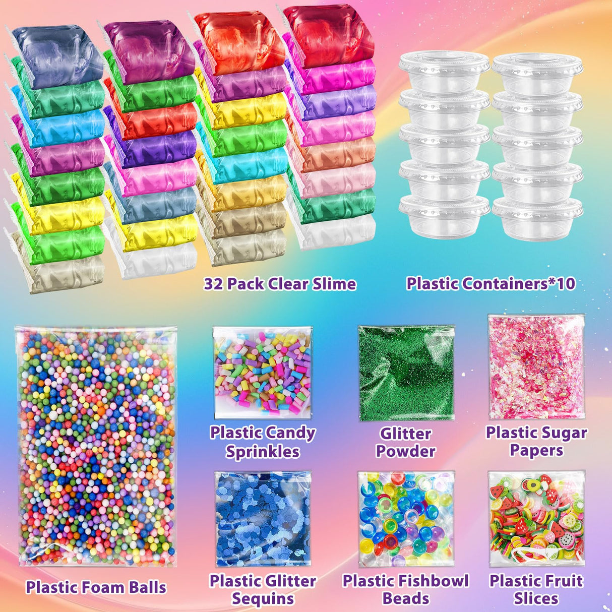 YOPINSAND 32 Pack DIY Slime Kit, Slime Making Kit for Girls, Crystal Clear Slime, Premade Slime with Add-ins, Foam Balls, Glitters, Slime Party Favors Gift Toys for Kids 3-12 YOPINSAND