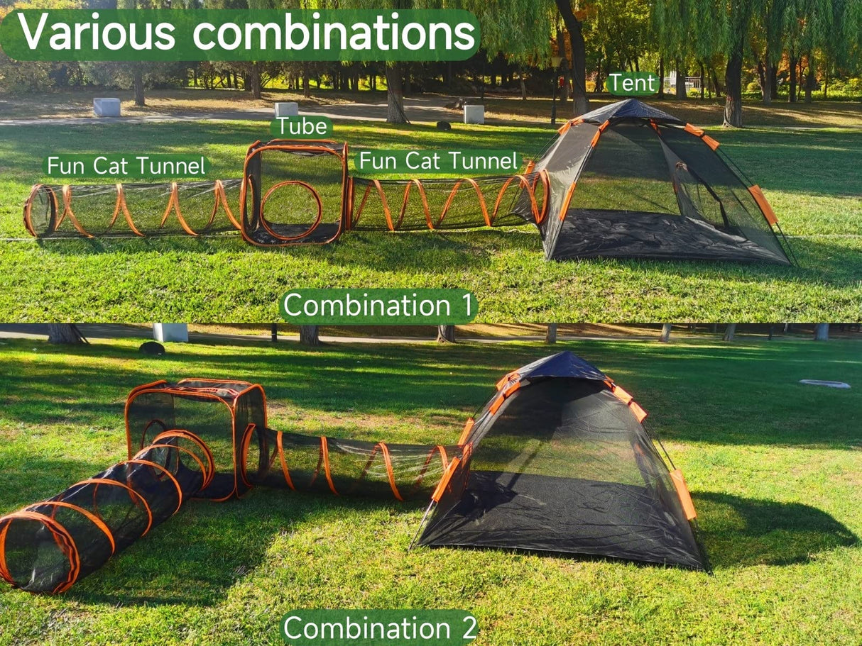 Catio Outdoor Cat Enclosures for Indoor Cats, 4-in-1 Outside Large Playground Include Portable Cat Tent and Tunnel, for Cats and Other Pets Crenailro