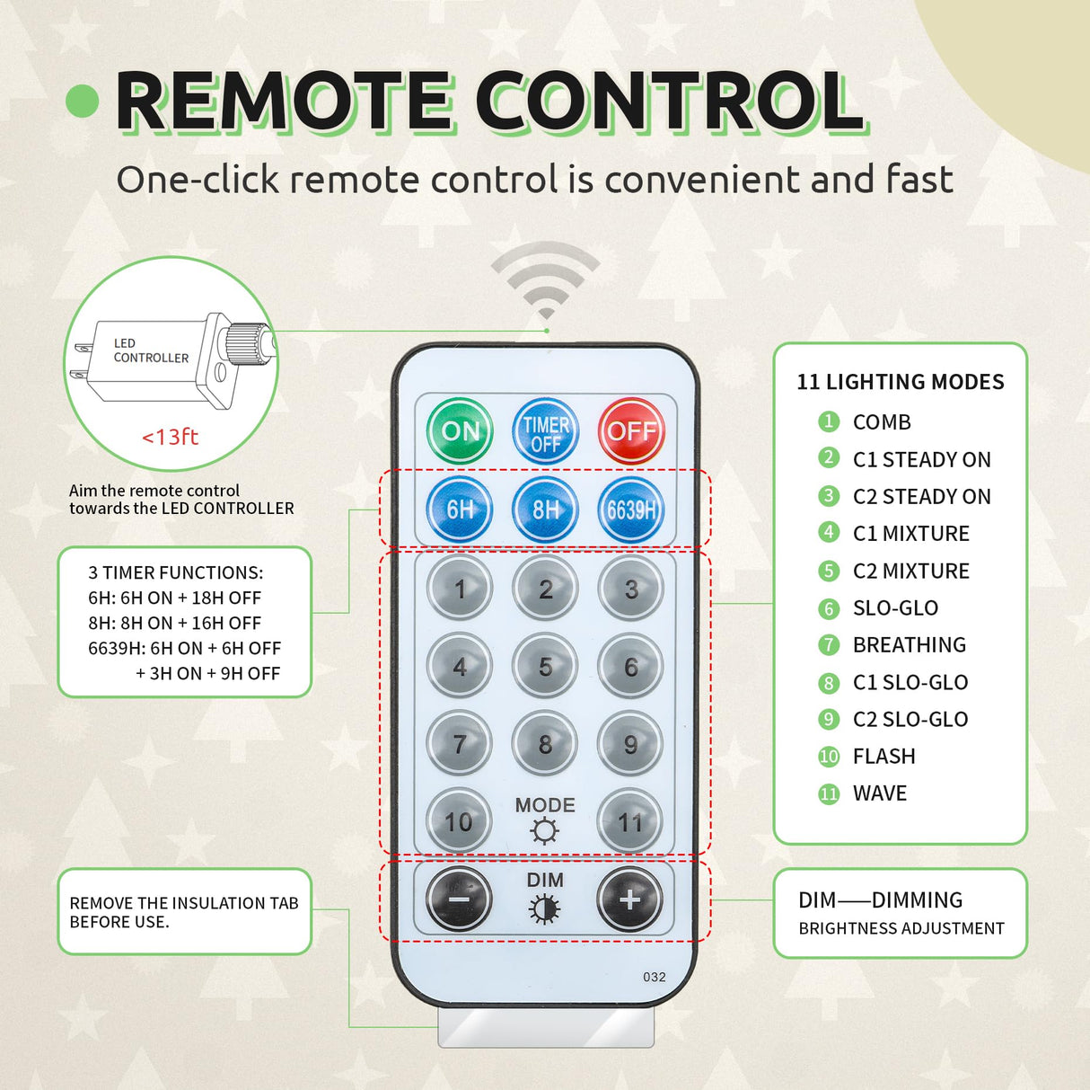 GOOBED Prelit Aspen Fir Realistic Christmas Tree 6.5ft with Remote Control, Pre-lit Hinged Xmas Tree with Glittering Diamond Tips, Holiday Decor for Holidays, Parties, Green GOOBED