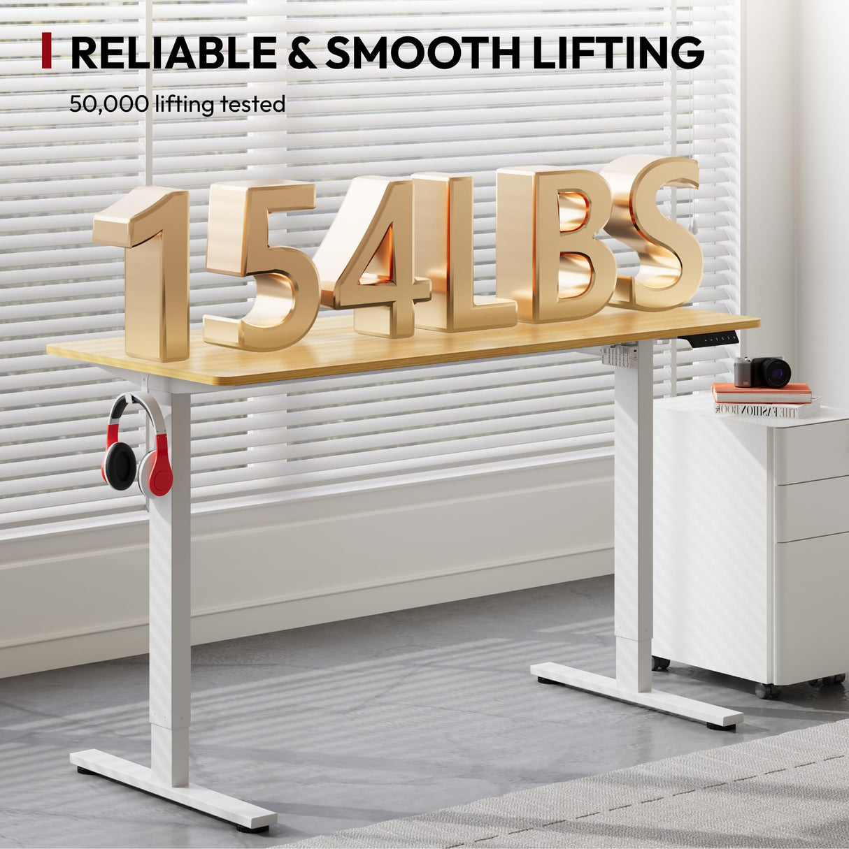 SANODESK Standing Desk Height Adjustable Electric Stand up Desk 40x24 Inches Sit Stand Home Office Desk with Splice Board, White Frame/Maple Top SANODESK