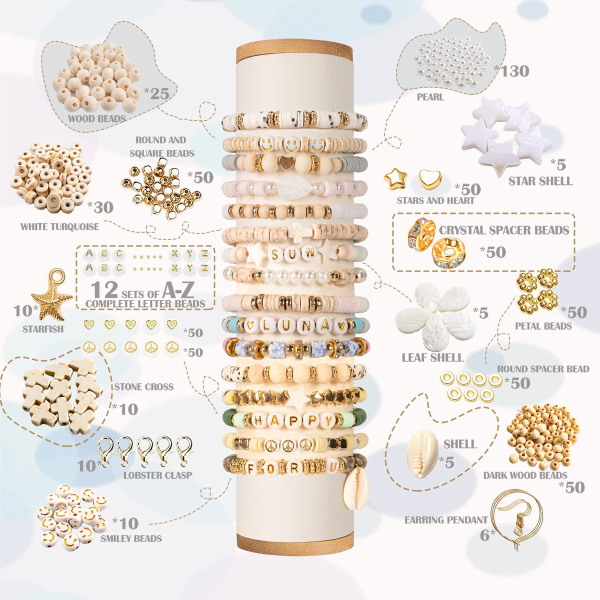Lynnmos Clay Beads 8000 Pcs 2 Boxes Bracelet Making Kit - 24 Colors Polymer Clay Beads for Bracelet Making Set - Heishi Disc Beads for Jewelry Making kit with Charms and Gift Pack for Girls Lynnmos