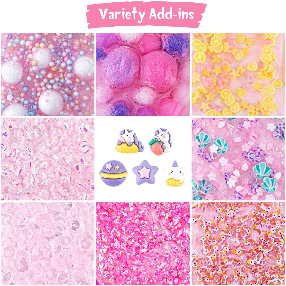 10 FL OZ Unicorn Slime Kit, Pink Clear Slime Bucket, Slimes Party Favors for Kids, Glimmer Crunchy Slimes Includes 9 Packs of Add-ins, Sensory Experience DIY Toys for Girls and Boys Ages 8-12 Okaybee