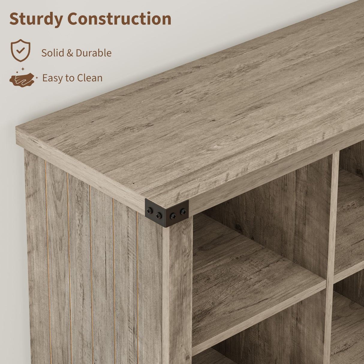 GarveeHome 8 Cube Storage Organizer Bookshelf, Farmhouse Horizontal Bookcase, 62 in Wood Storage Bookcase for Entryway, Long Low Bookshelves for Living Room (Grey, 8 Cube) GarveeHome