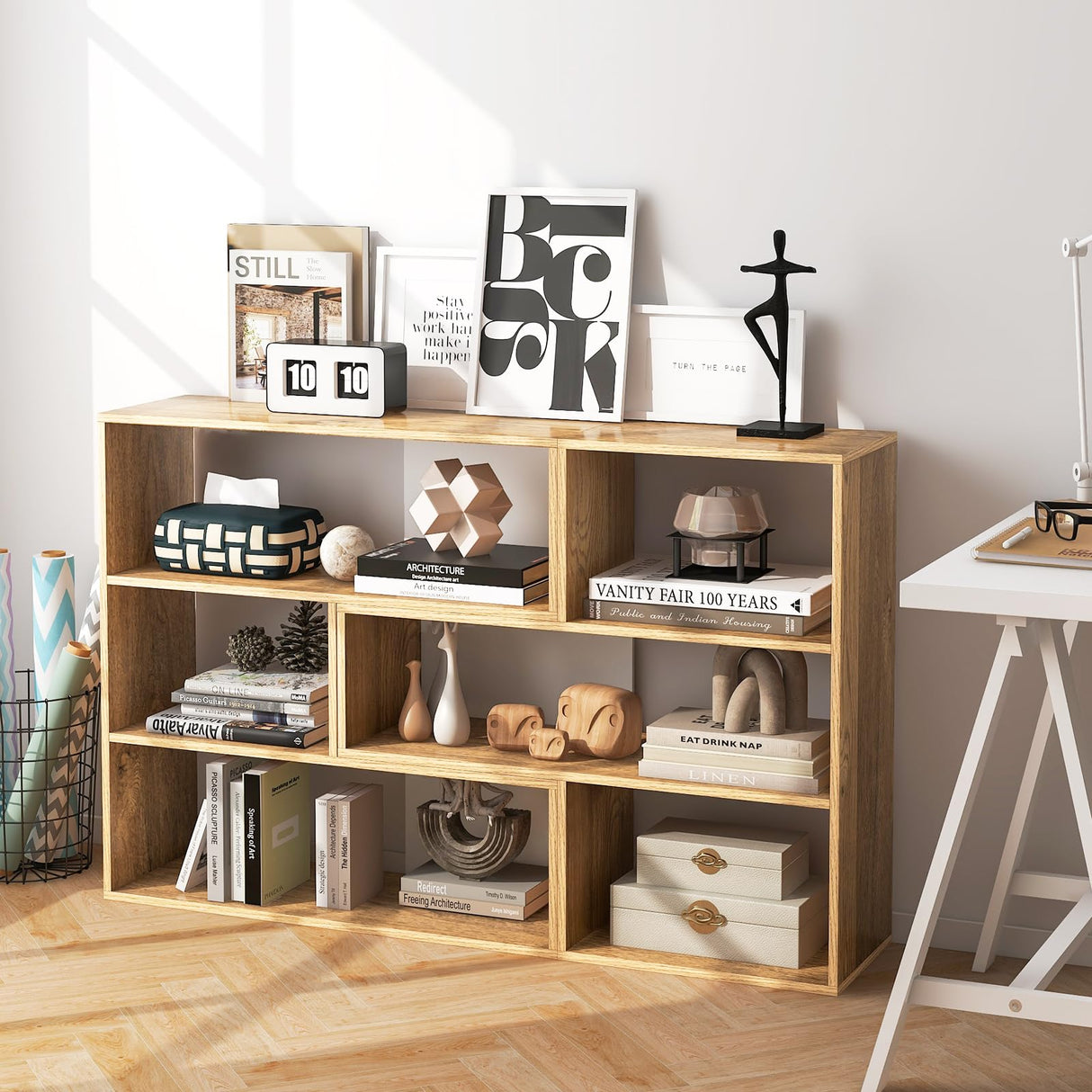 Tangkula 6 Cubes Bookcase, 2-Piece Separable Floor Standing Open Horizontal Bookshelf, Multifunctional Display Storage Shelf for Living Room Study Office (Natural, 6-Cube) Tangkula