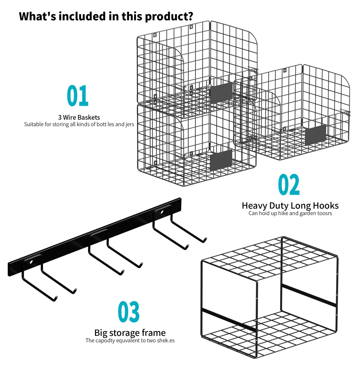 Niovrooro Garage Shelving Wall Mounted with Wire Baskets and Hooks,Basement Hanging Storage and Organizers,Heavy Duty Organization Shelves,Wall Storage Rack Niovrooro