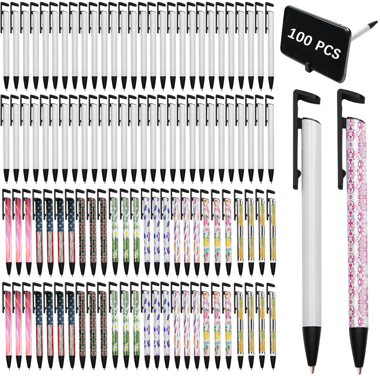 Sublimation Pens blank with Shrink Wrap White Aluminum Customized Clip Ballpoint Pen School Supplies for DIY Office Stationery Supplies (100 Sets) ORJ