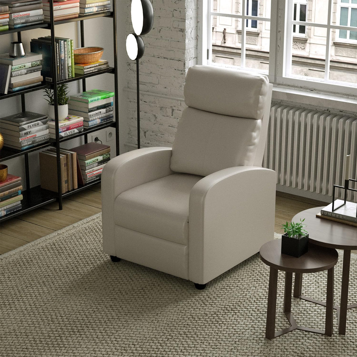 Massage Recliner Chair, Single Sofa Chair with Remote Control, Chair Recliner, Lazy Boy Recliner Chair, Living Room Recliners with Pu Leather Padded Seat Backrest, Recliner Chairs for Adults, Beige MKDLUFEI