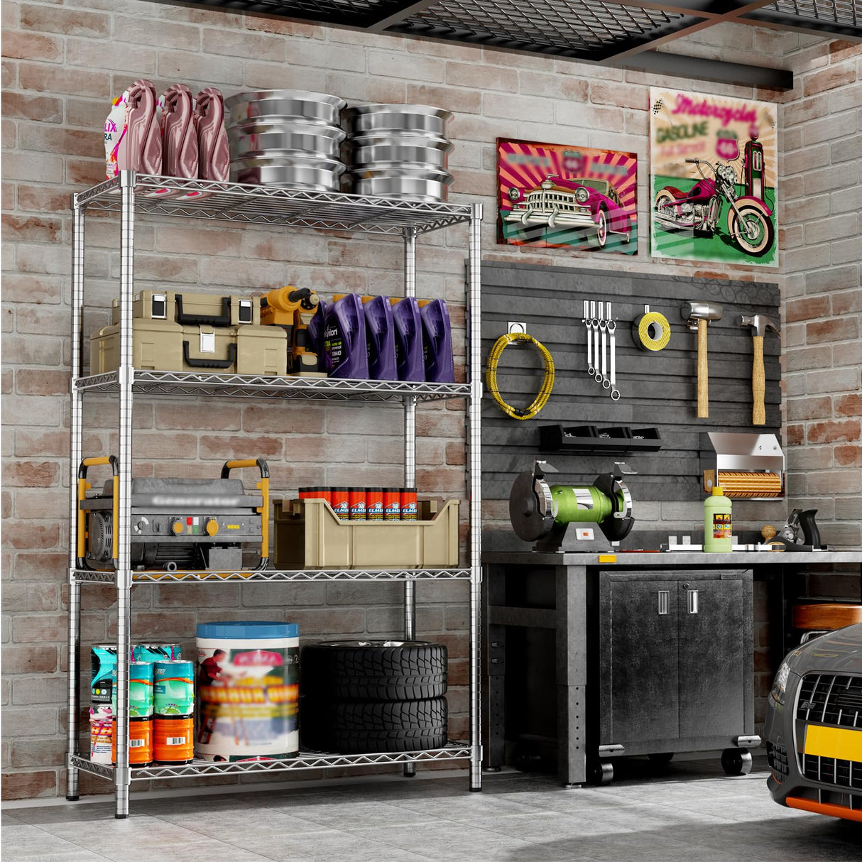 MODCART Storage Shelves, 36" L x 14" W x 54" H Heavy Duty Garage Wire Shelving Unit Loads 1400LBS, 4-Tier Adjustable Metal Industrial Utility Shelf Rack for Kitchen, Laundry Room, Basement MODCART