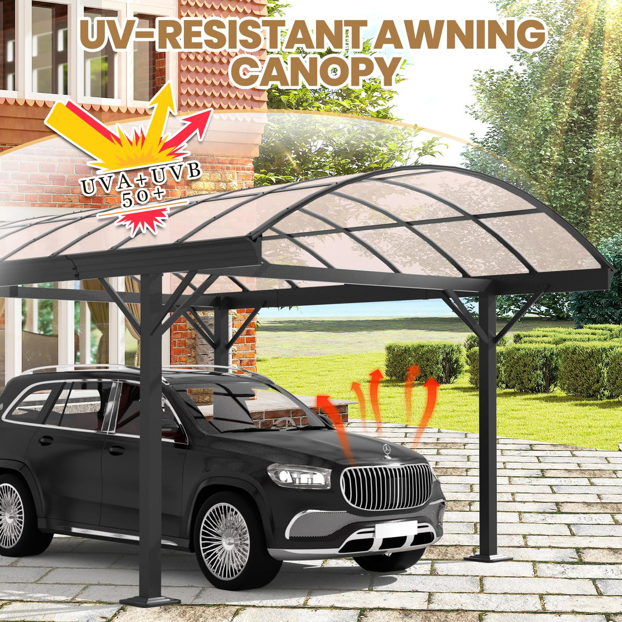 BUPPLEE Heavy Duty Metal Carport Kit 10 x 15 ft, Aluminum Carport with UV50+Resistant PC Sunlight Panels,Sturdy Metal Carports for Cars, Boats,Outdoor Storage Shed,Anti Rust Awning,Snow BUPPLEE