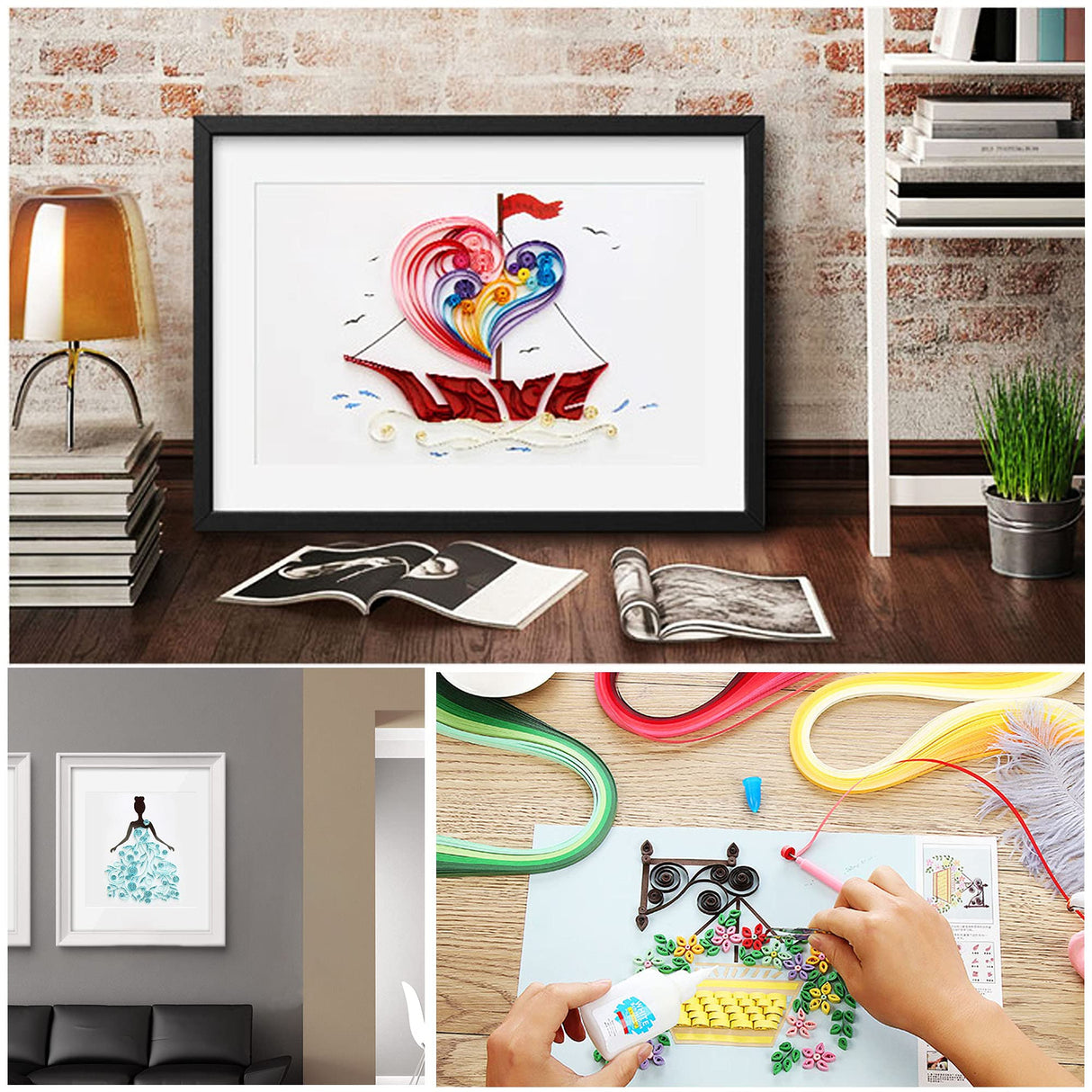 Woohome 48 PCS Paper Quilling Kit, Paper Quilling Making Drawing Design, Strips Quilling Paper and Papers Quilling Tools for Quilling Art Paper DIY Drawing Handcraft Handmade, Home Decoration Woohome