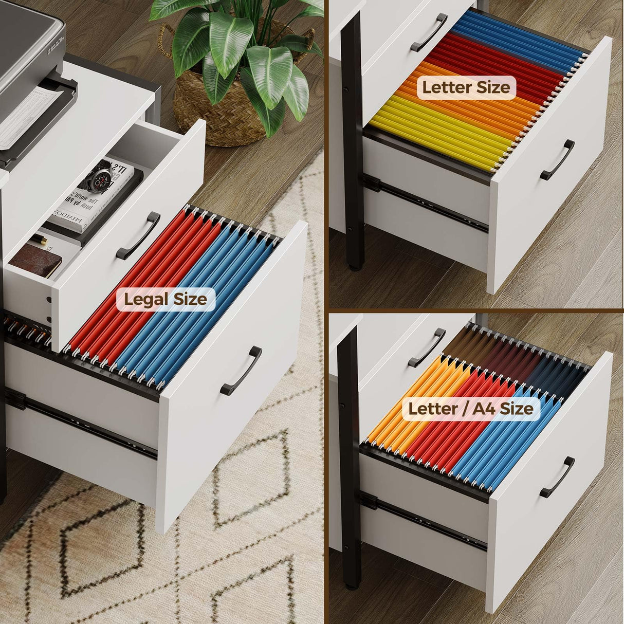 Rolanstar Computer Desk 59" with File Drawer, Gaming Desk with LED Light & Power Outlets, Home Office Desk with File Cabinet & Storage Shelves, with Monitor Stand & Keyboard Tray, White Rolanstar