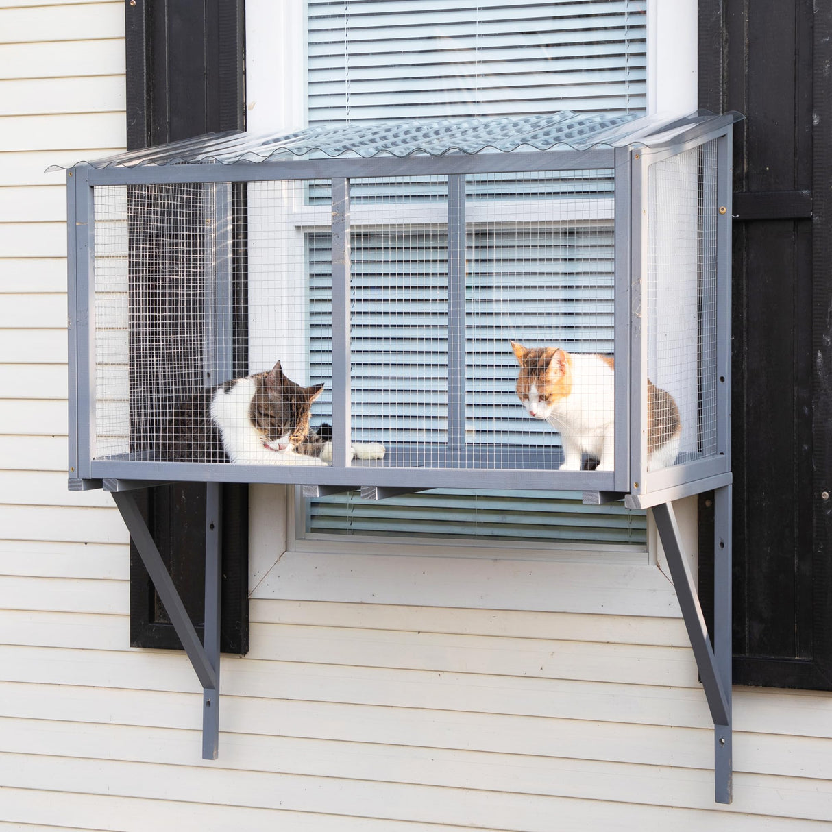 COZIWOW Window Catio, Catio Outdoor Cat Enclosure Window Box, Wooden Cat Window Perch COZIWOW