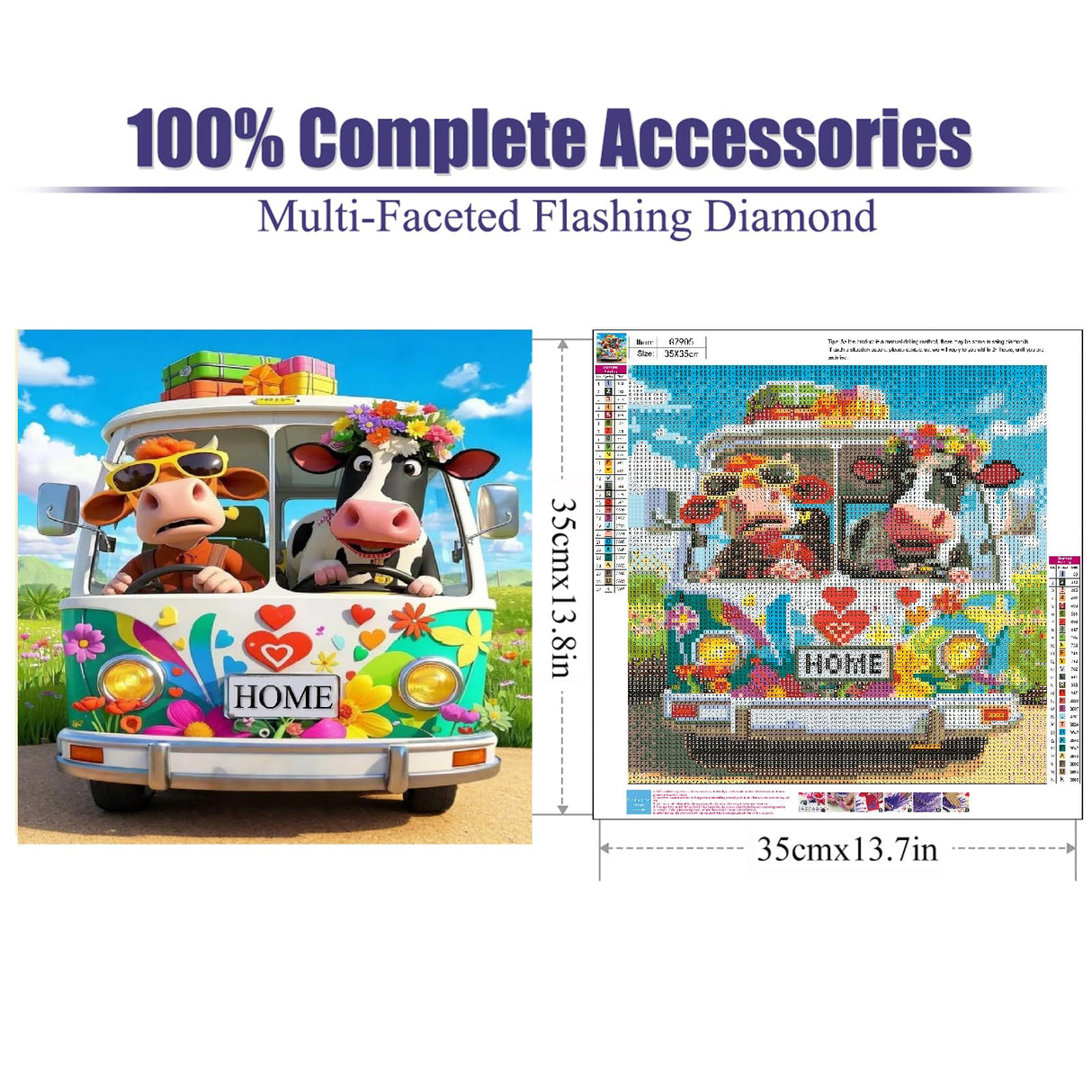 CEUHROG Cow Diamond Art Kits for Adults,DIY Car Diamond Painting Kits Round Diamond Dots for Adult,5D Full Drill Painting Kit Art and Crafts for Adults Home Wall Decor 13.7 X 13.7inch CEUHROG