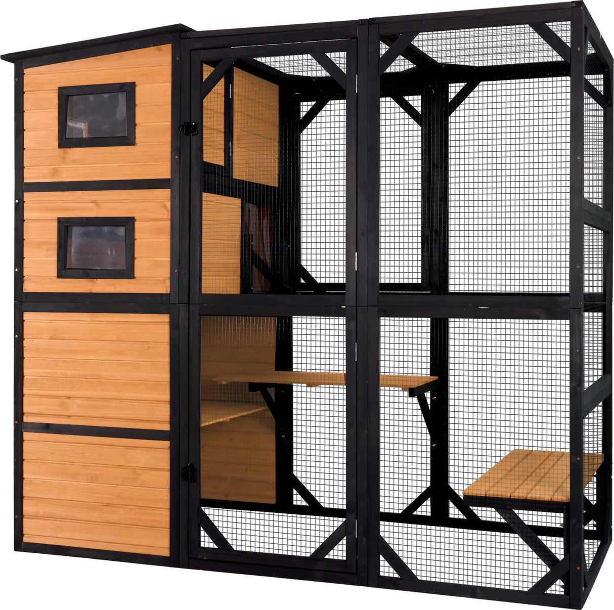 Aivituvin Large Cat Catio 4 Tiers Cat Enclosures House for Outdoor Indoor Cats with Weatherproof Roof, 3 Resting Rooms, 3 Platforms, 5 Windows 70" H 77" L Aivituvin