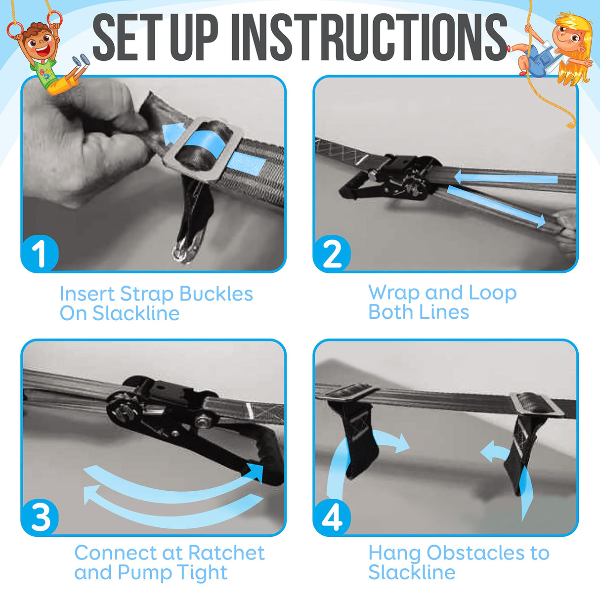 SereneLife Ninja Warrior Slack Line Obstacle Course 50ft Slackline with 18 Jungle Gym Tree Climbing Attachments Backyard Outdoor Play Equipment Set for Kids Outside with Rope Ladder and Accessories SereneLife