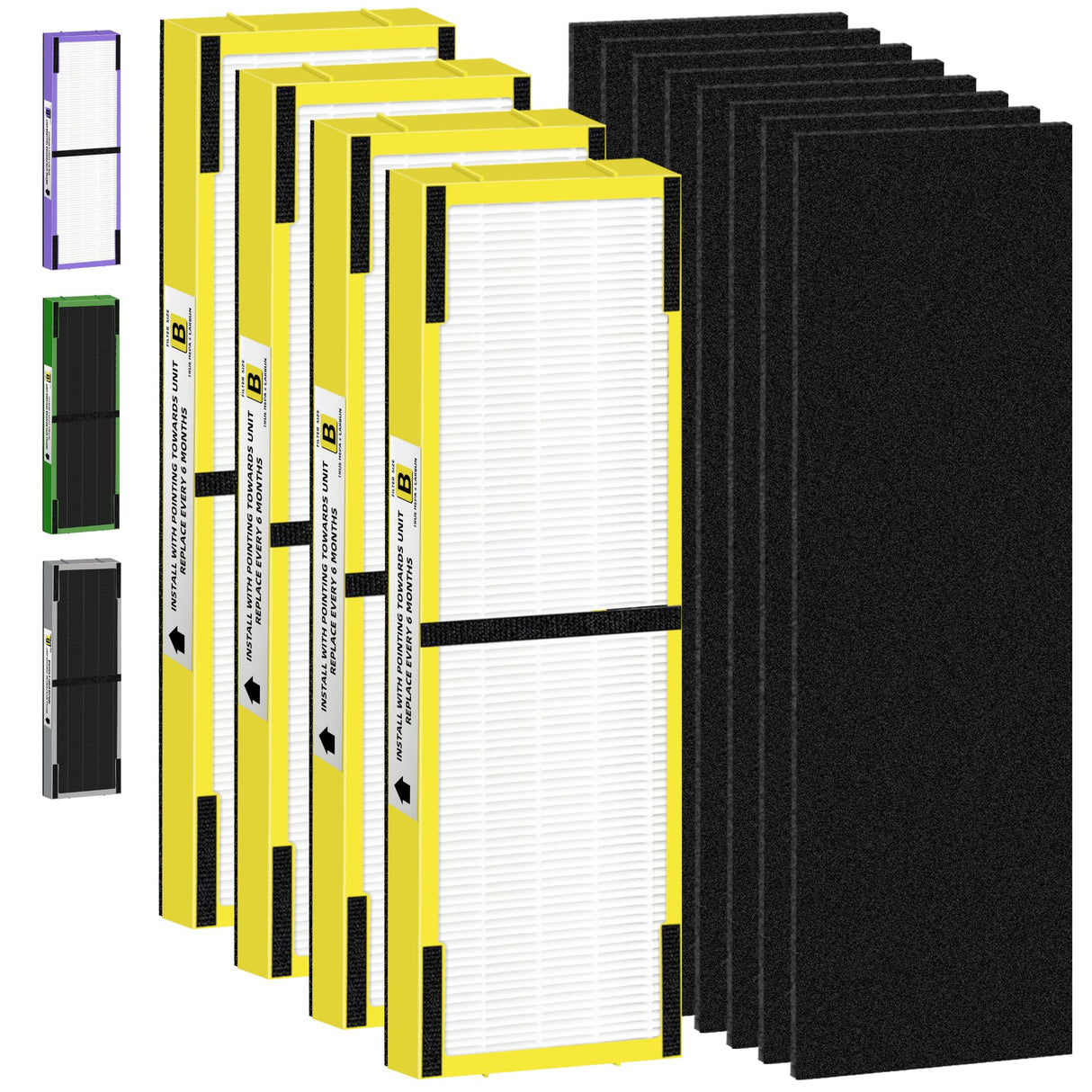 FLT4825 HEPA Filter B Replacement Compatible with G-Guardian Air Purifiers AC4825 AC4825E AC4825W AC4300 AC4800 AC4900 AC4850,4 H13 True HEPA Filters+8 Carbon Pre-Filters Pulluty