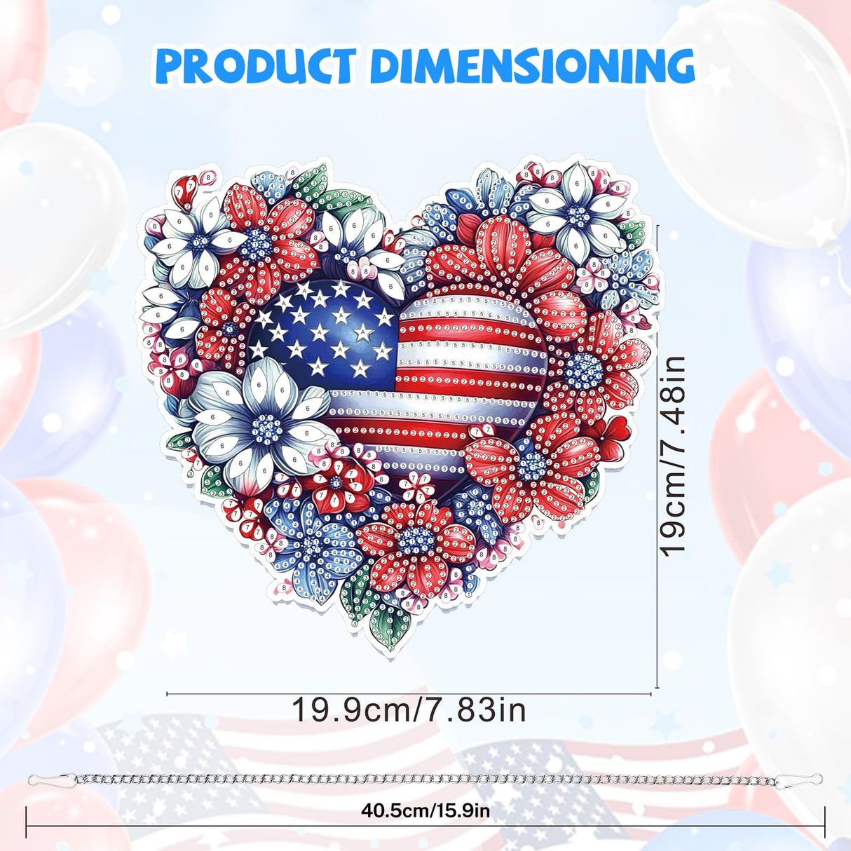 Bowetile 5D Patriotic Diamond Art Hanging Kits for Adults, Diamond Painting Heart Shape Flowers Pendant Kits, Special Shape USA Flag Gem Art Suncatcher Ornament for Home Window Wall Decor Bowetile