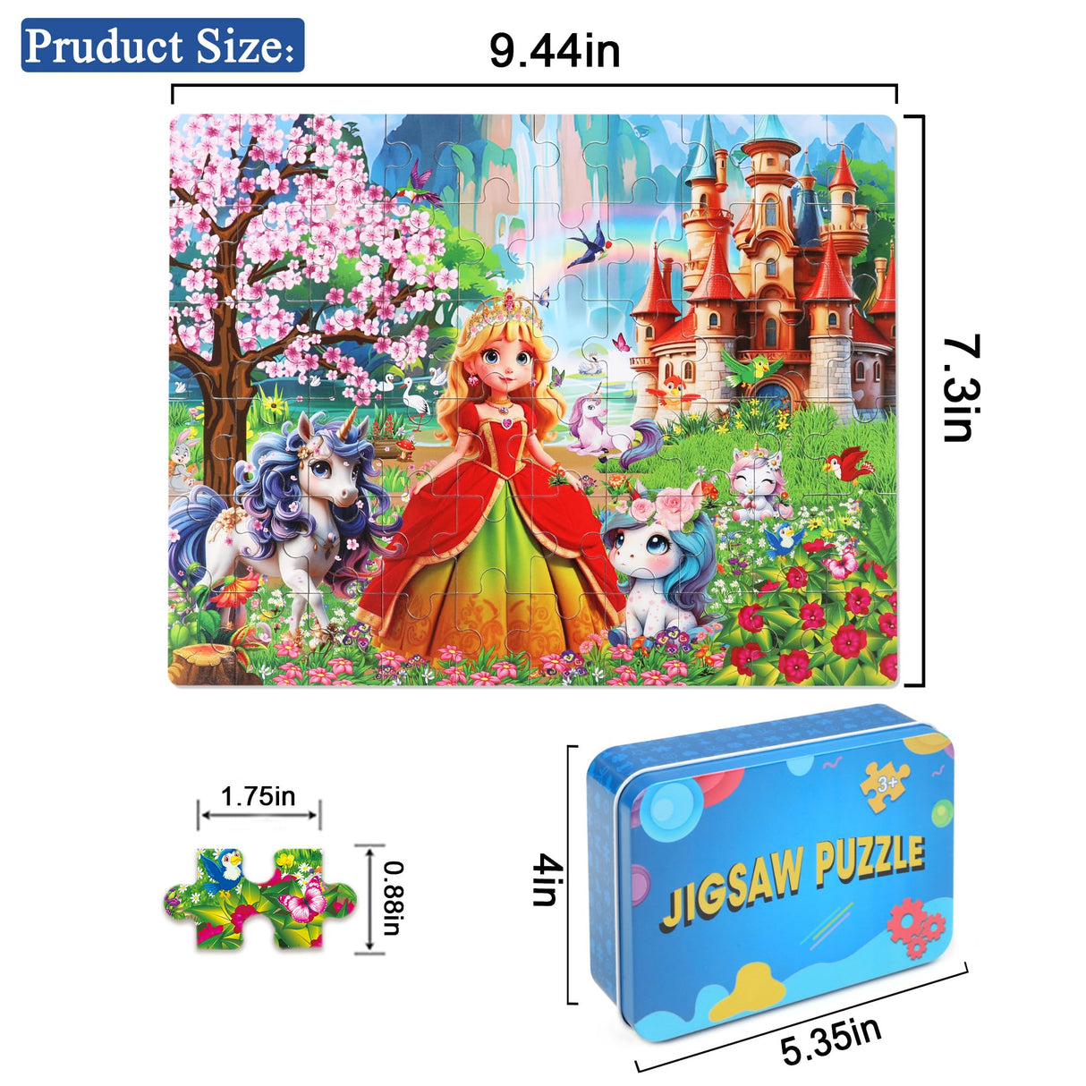 LELEMON 60 Pieces Jigsaw Puzzles for Kids Ages 4-8 Princess and Unicorns Puzzles Boys Girls Children Learning Educational Puzzles Portable Box Pack Toy LELEMON