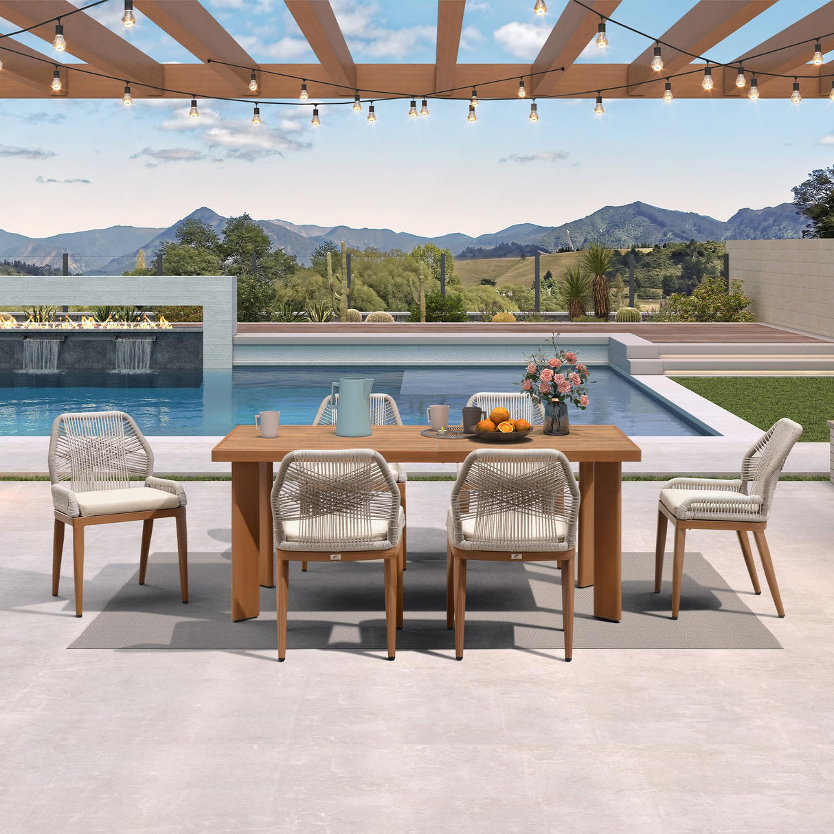 PURPLE LEAF 7 Pieces Dining Set Patio Metal Rectangular Table and Wicker Rattan Chairs for Outside Porch Garden Kitchen Modern Outdoor Furniture Sets PURPLE LEAF