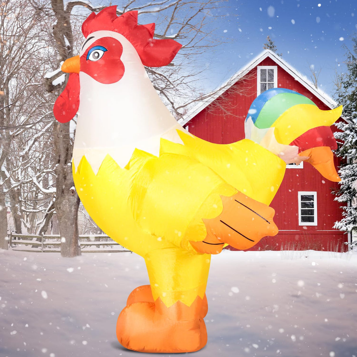 6FT Rooster Inflatables Christmas Spring, Farm Ranch Blow up Animals Cute Chicken, Decorations Outdoor Yard Built-in LED Lights Big Large Decor Party Lawn Holiday Outside DomKom