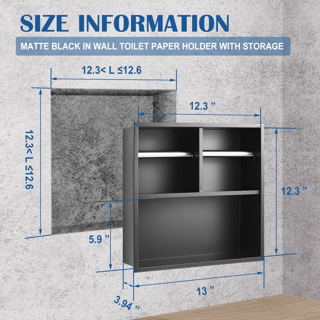 Maxdot Recessed Dual Toilet Roll Holder, Matte Black in Wall Toilet Paper Holder with Storage, Bathroom Wall Niche Shelf, 304 Stainless Steel, Brushed Nickel Maxdot