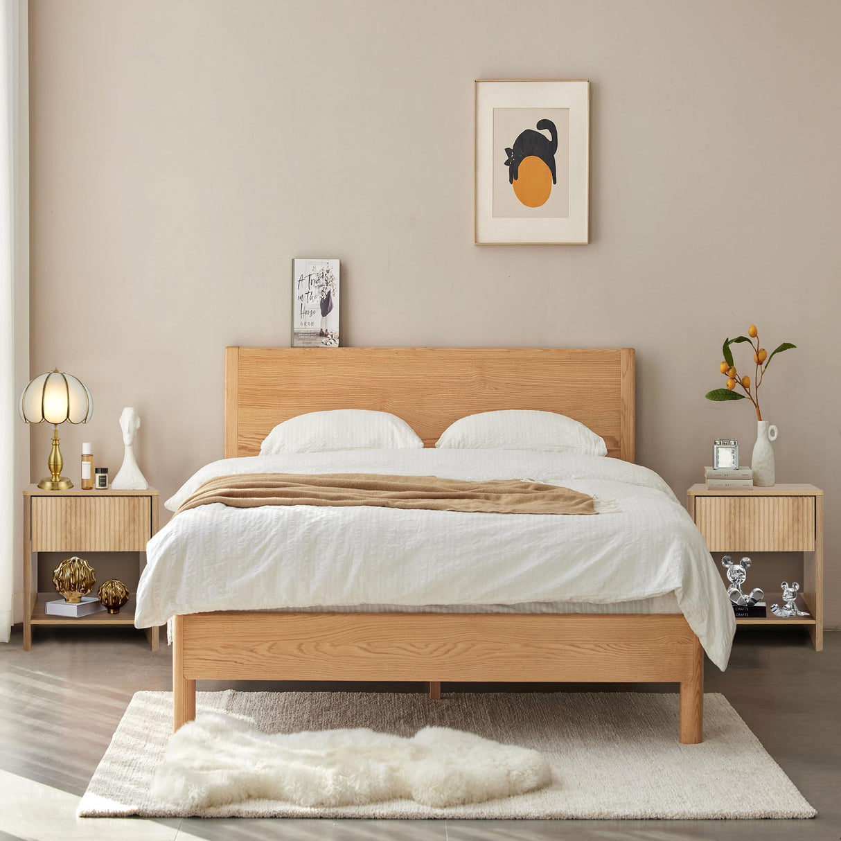 affeivul Modern Night Stand Set 2 with Drawer, Boho Nightstand for Bedroom, Small End Table with Storage, Living Room/Bed Side Table with Drawer for Small Spaces, Fluted Cabinet Wood Nightstand affeivul