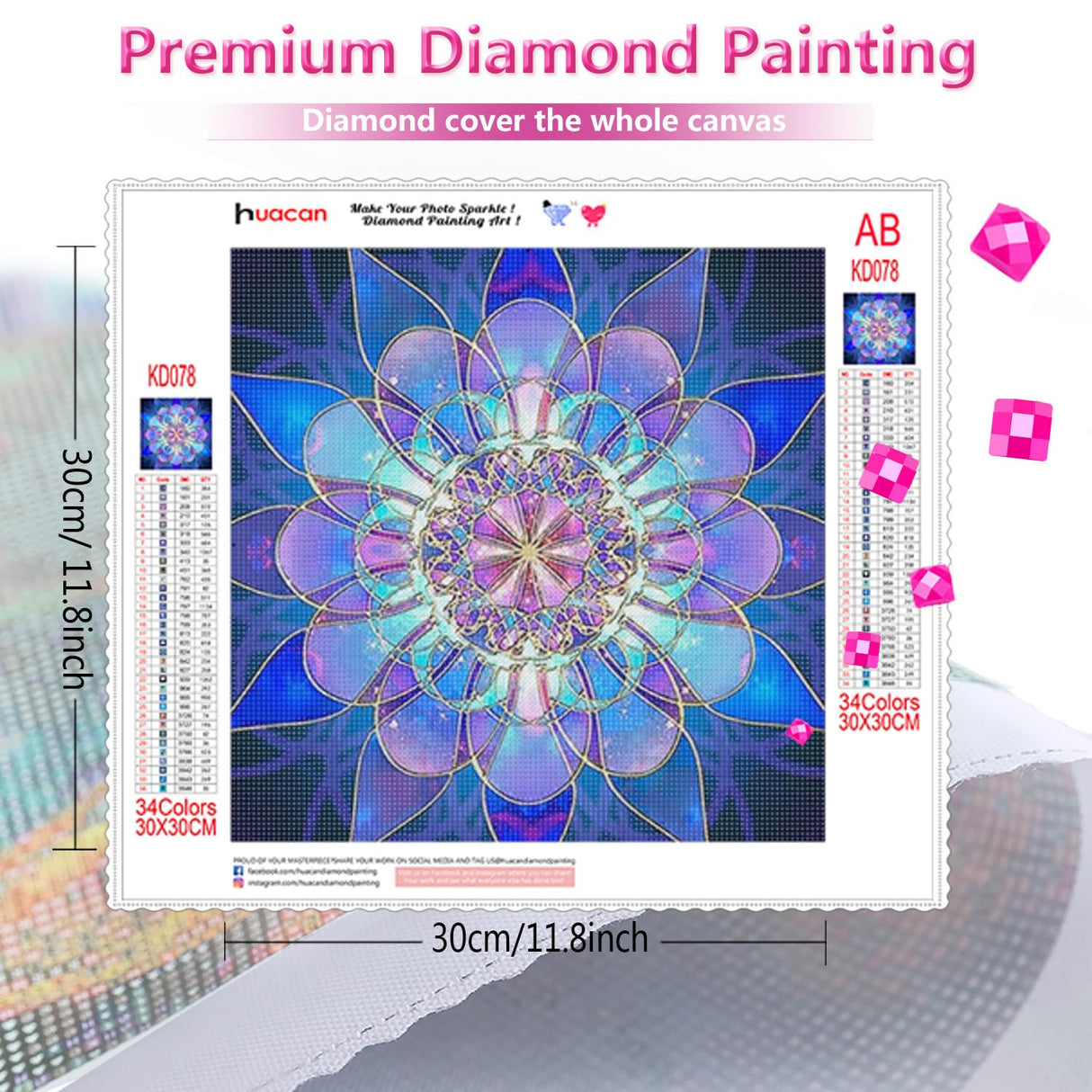 Huacan 5D Diamond Painting Kit Mandala Diamond Art Kits for Adults Full Square Drill Flower DIY Paint with Diamonds Art Craft Home Decor 11.8x11.8in Huacan